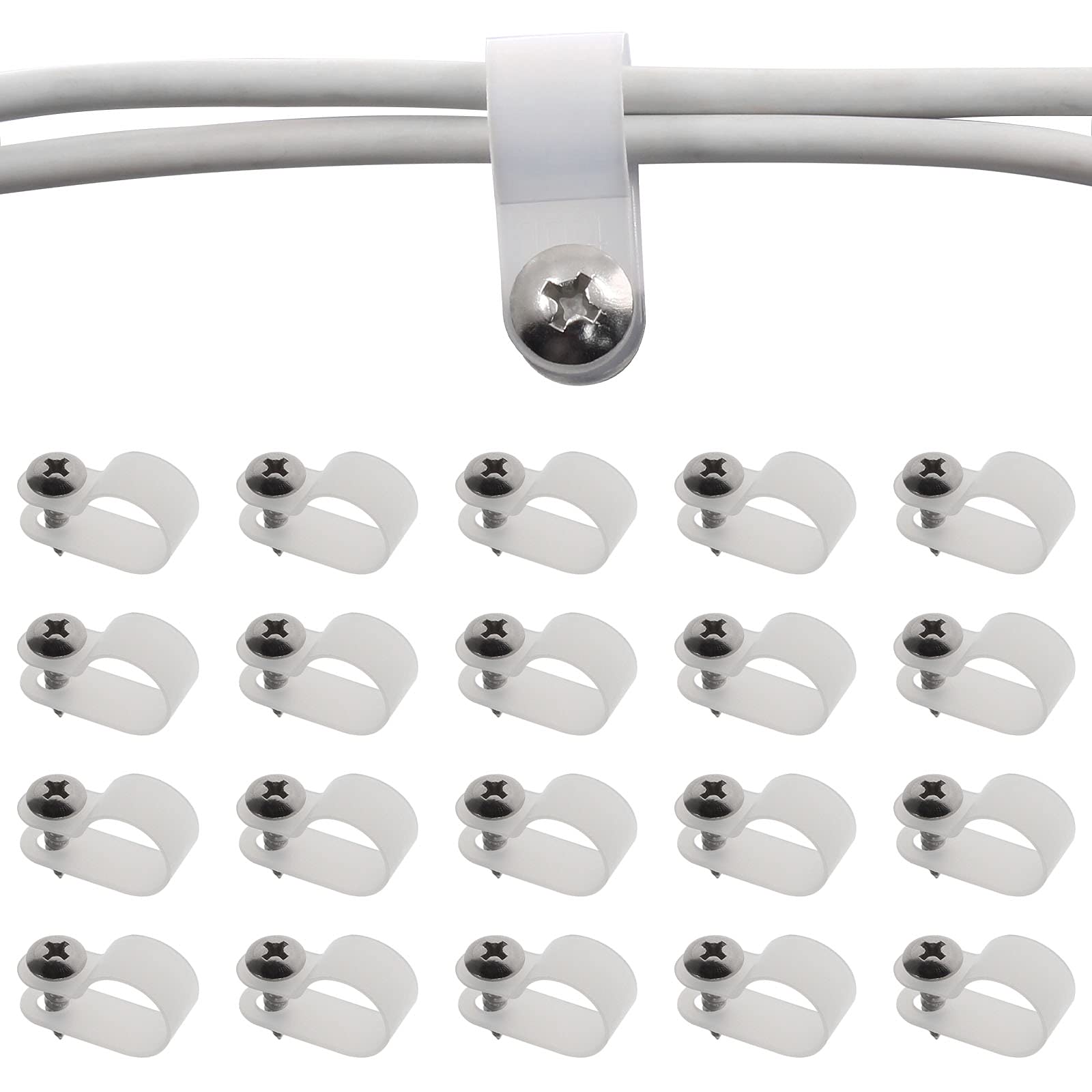 Bonsicoky 50Pcs 1/2 Inch Rope Light P Style Clips With Screws, Cable Clip Wire Clamp Cable Organizer Cord Holder For Wire Manage