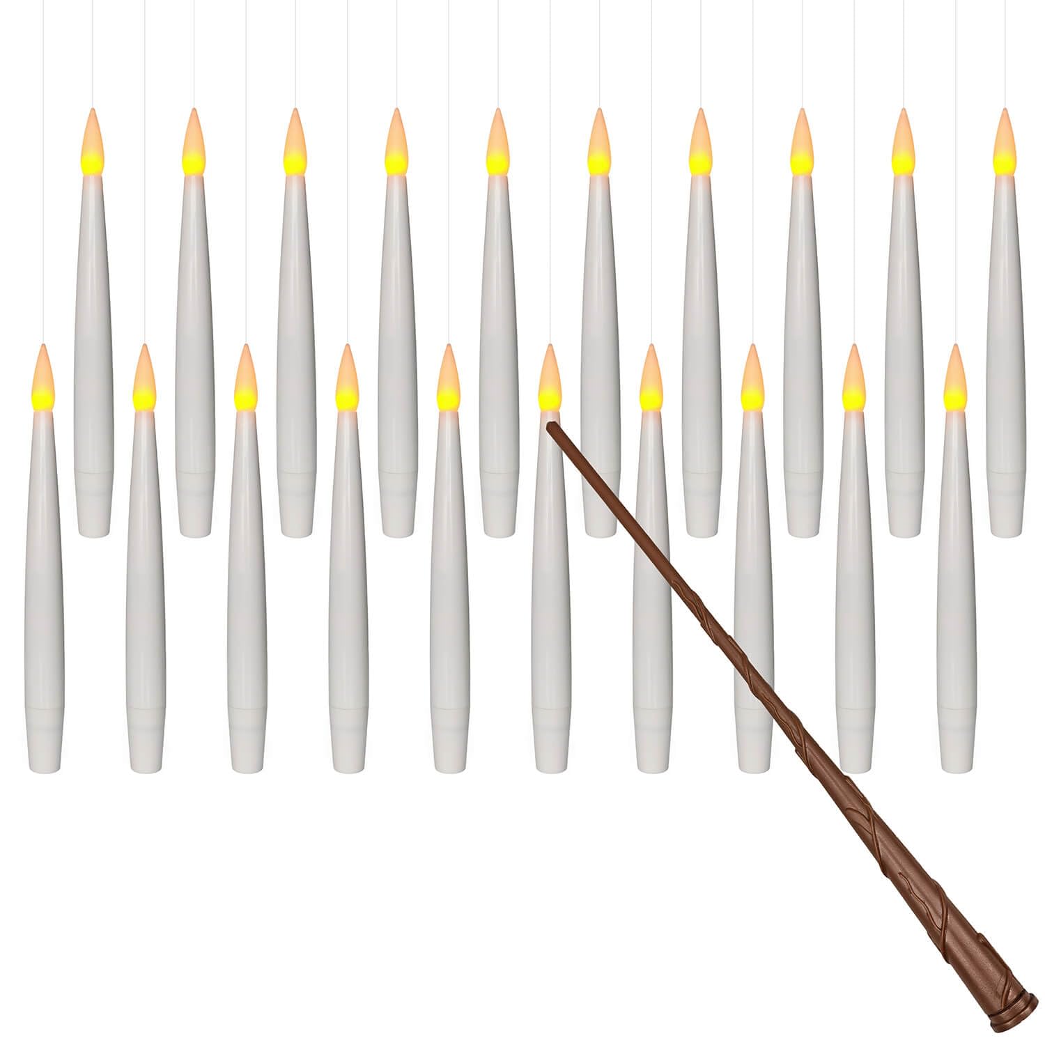 Leejec 20Pcs Flameless Taper Floating Candles With Magic Wand Remote, Flickering Warm Light, Battery Operated 6.1 '' Led Electri