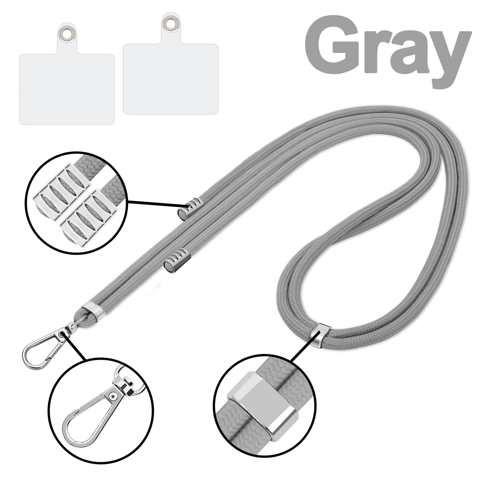 Lousrnman Crossbody Cell Phone Lanyard, Universal Phone Lanyards With 2 Pack Clear Patch Compatible With Most Phones (Gray)