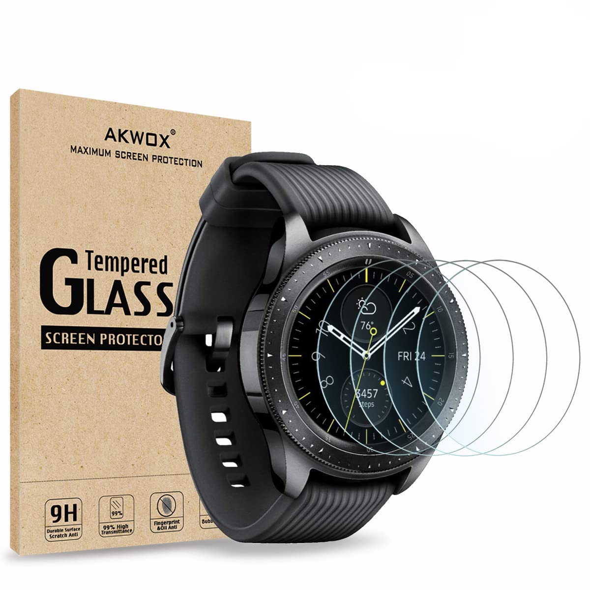 [4 Pack] Tempered Glass Screen Protector for Samsung Galaxy Watch 42mm / Gear S2, Akwox [0.33mm 2.5D High Definition 9H] Premium Clear Screen Protector for Samsung Galaxy Watch Smartwatch 42mm/Gear S2
