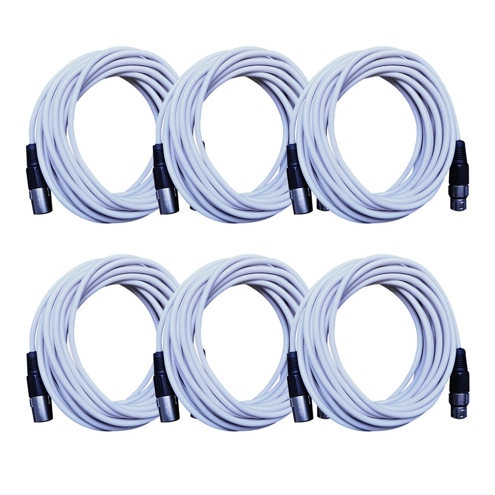 Seismic Audio - Saxlx-25White-6Pack - 6 Pack Of White 25 Foot Xlr Microphone Cables - 25' Mic Cable Cords