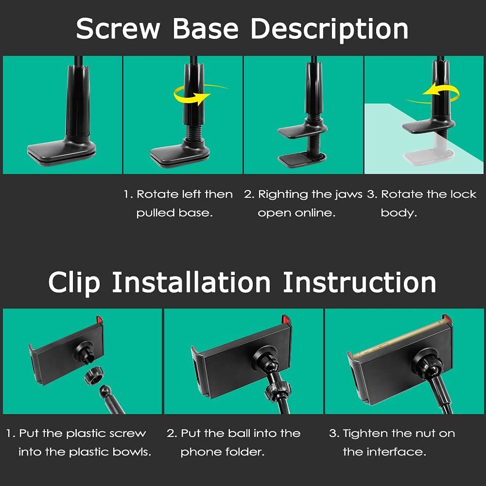 Clmcl Gooseneck Tablet Holder,Adjustable Tablet Holder Mount,Cell Phone Holder,Cell Phone Stand,Tablet Stand,Long Arm Bed Desk B