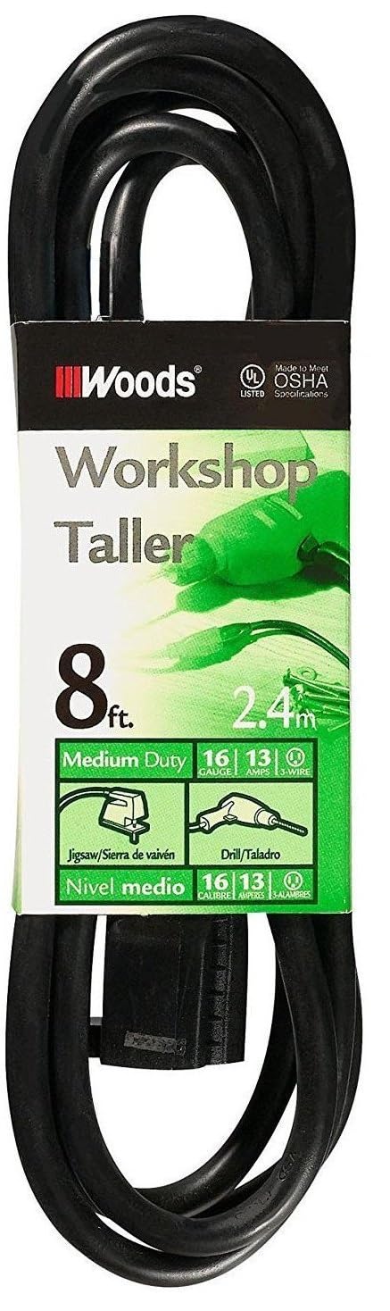 Woods General Purpose Outdoor/Indoor Extension Cord (8 Ft, Black), 260
