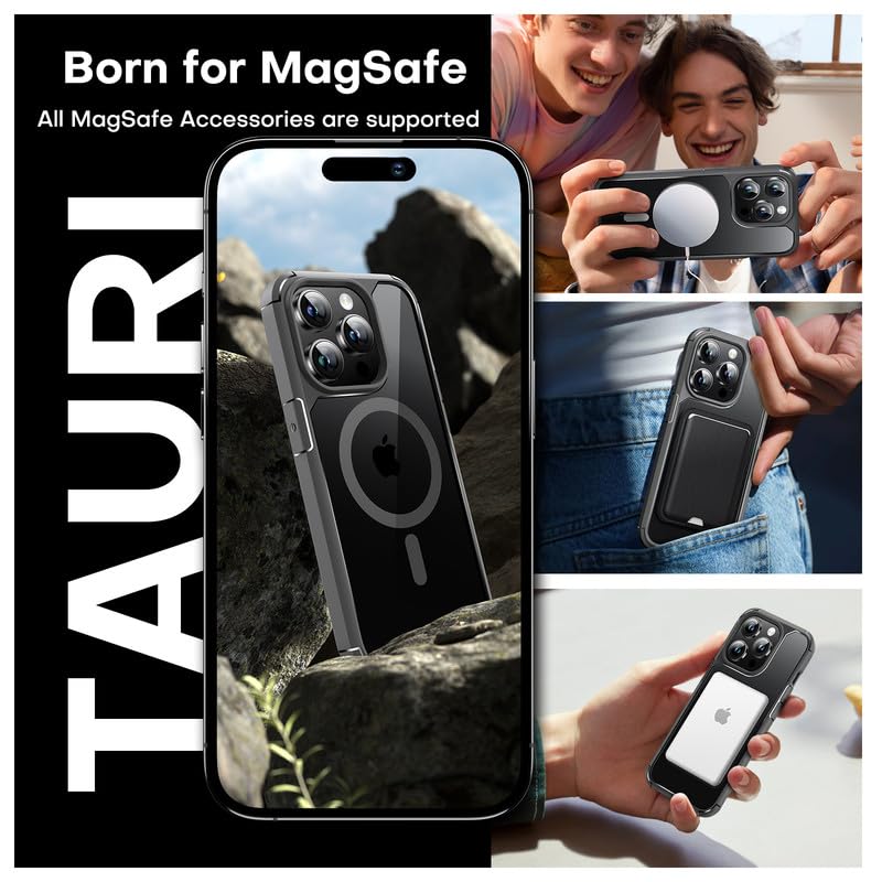 Tauri For Iphone 15 Pro Max Case Titanium, [Compatible With Magsafe] With 2X Screen Protector + 2X Camera Lens Protector, Milita