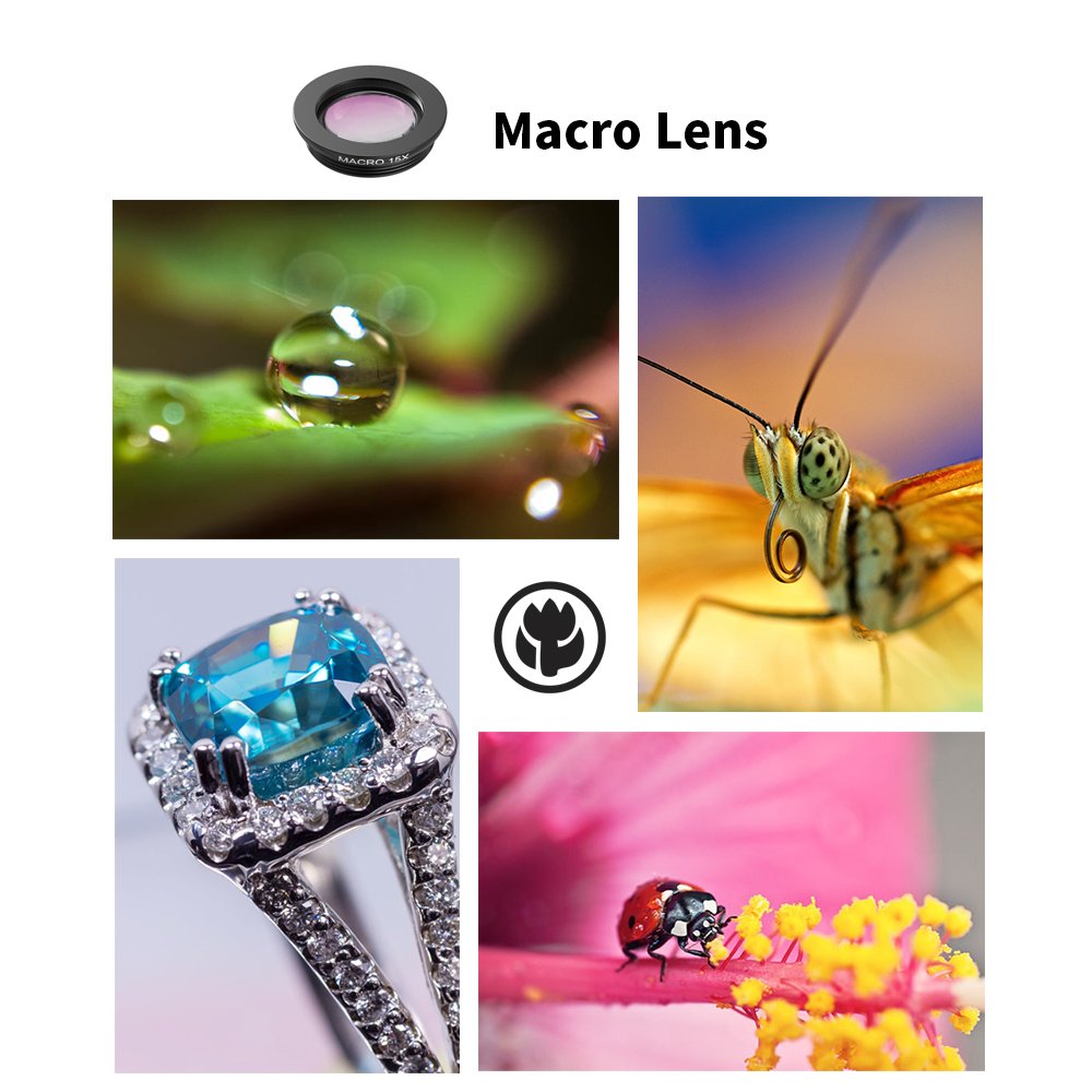 Apexel 4 In 1 Phone Photography Kit, 18X Telephoto Lens, 198 Fisheye Lens, 15X Macro Lens, 0.63X Wide Angle Lens, Set With Flexi