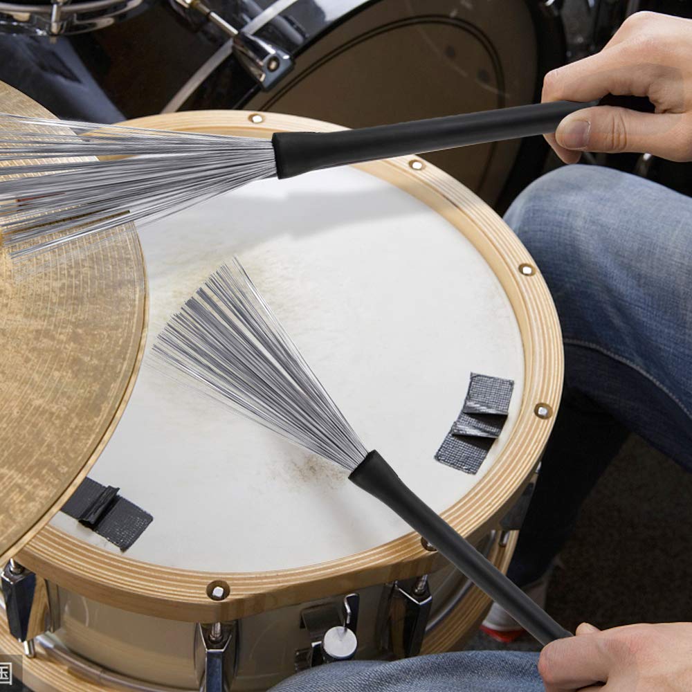 Augshy Drum Stick Set,3 Pairs 5A Hard Maple Wood Drum Sticks And 1 Pair Retractable Drum Wire Brushes With A Storage Bag Drum Ac