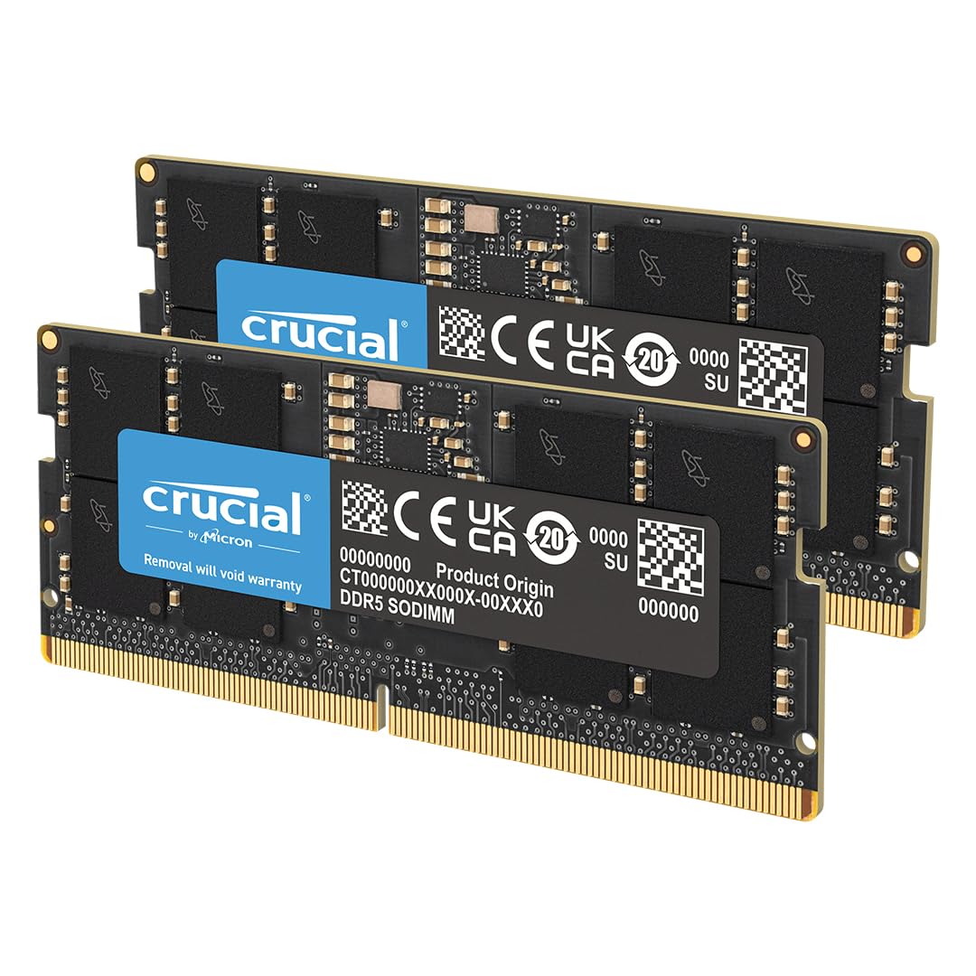 Crucial 16GB DDR5 RAM Laptop Memory Kit (2x8GB), 5600MHz (or 5200MHz or 4800MHz), SODIMM 262-Pin, Compatible with 13th Gen Intel