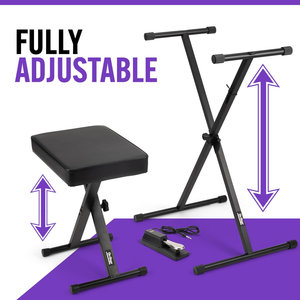 On Stage Kpk6550 Keyboard Stand/Bench Pack With Ksp100 Sustain Pedal,Black,12    X 17