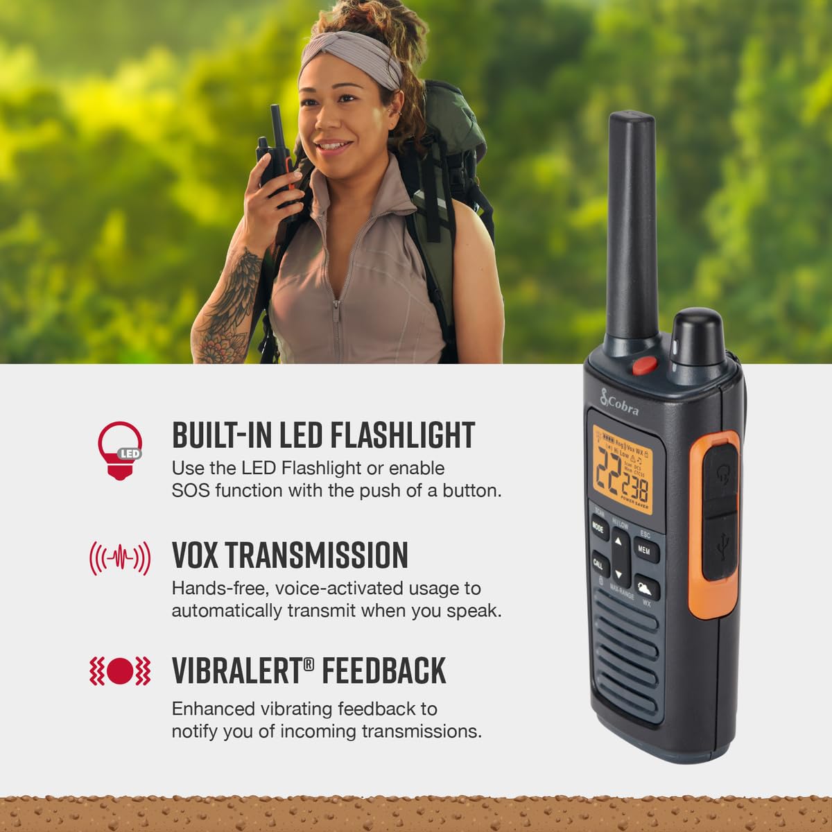 Cobra Rx680 Waterproof Walkie Talkies   Rechargeable, 60 Preset Channels, Long Range 38 Mile Two Way Radio Set (2 Pack),Black And Orange