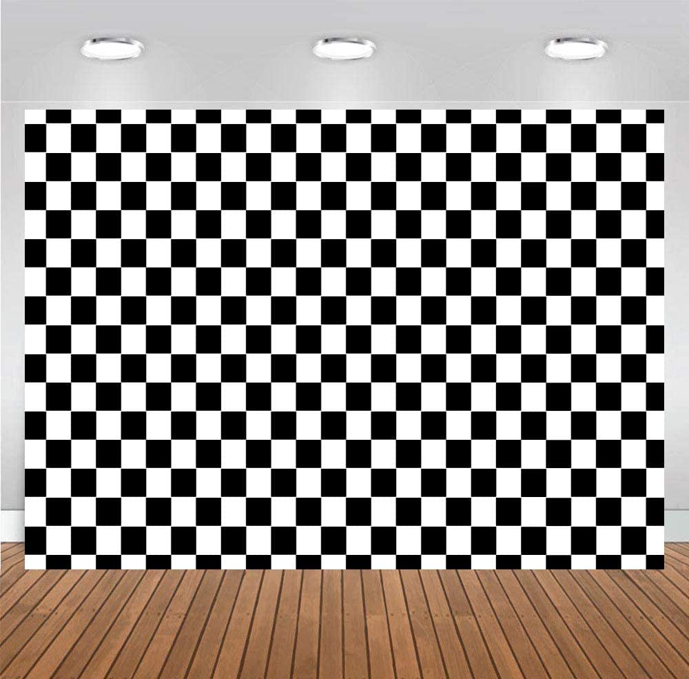 Cosplay Party Banner Checkered Flag Photography Backdrop Vinyl 7X5Ft Photo Background White And Black Racing Checker Texture Gri