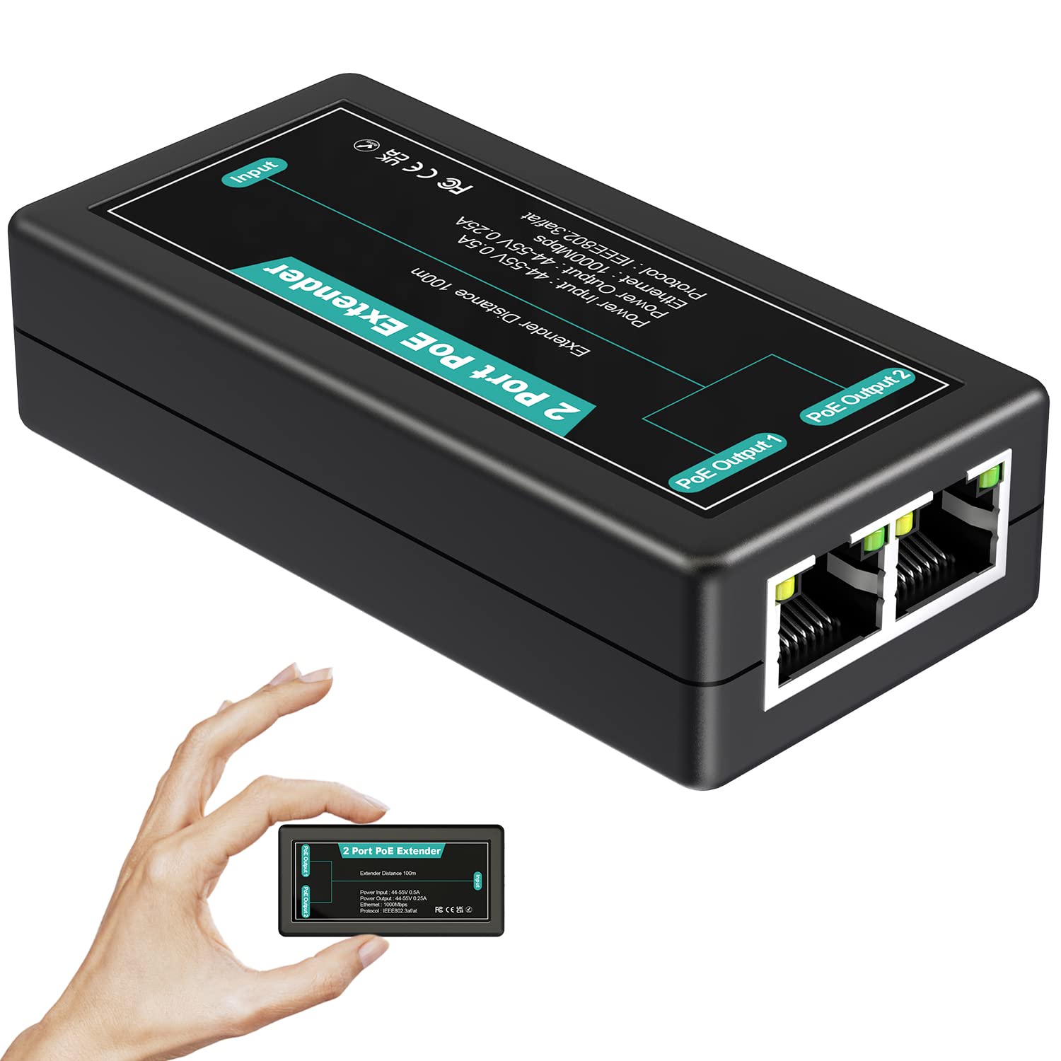 Vimin 2 Port Gigabit Poe Extender, 1 In 2 Out Indoor Poe Repeater Support Ieee802.3Af/At With 1000Mbps, Extend Additional 100M(3