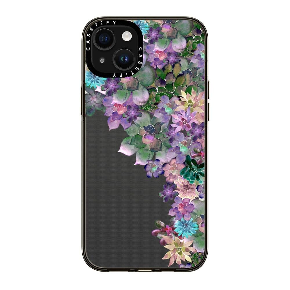 Casetify Compact Iphone 15 Plus Case [2X Military Grade Drop Tested / 4Ft Drop Protection]   My Succulent Garden   Clear Black
