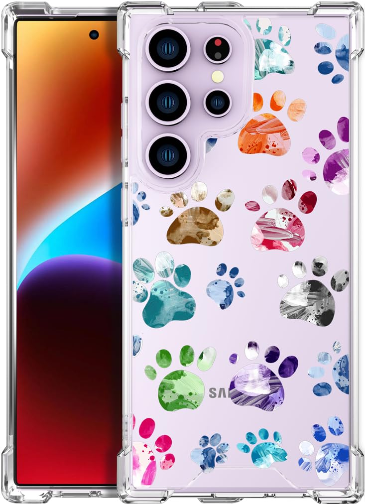 ENDIY Samsung Galaxy S23 Ultra Clear Phone Case Dog Paw Design TPU PC Slim Fit