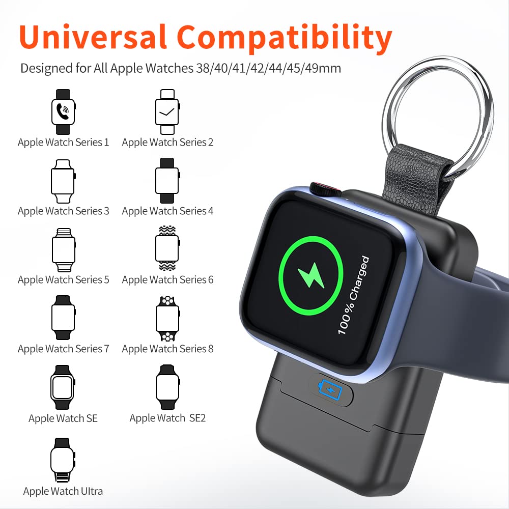 Portable Wireless Charger For Apple Watch,Huoto Iwatch Charger 1400Mah Smart Keychain Power Bank,Portable Magnetic Iwatch Charge