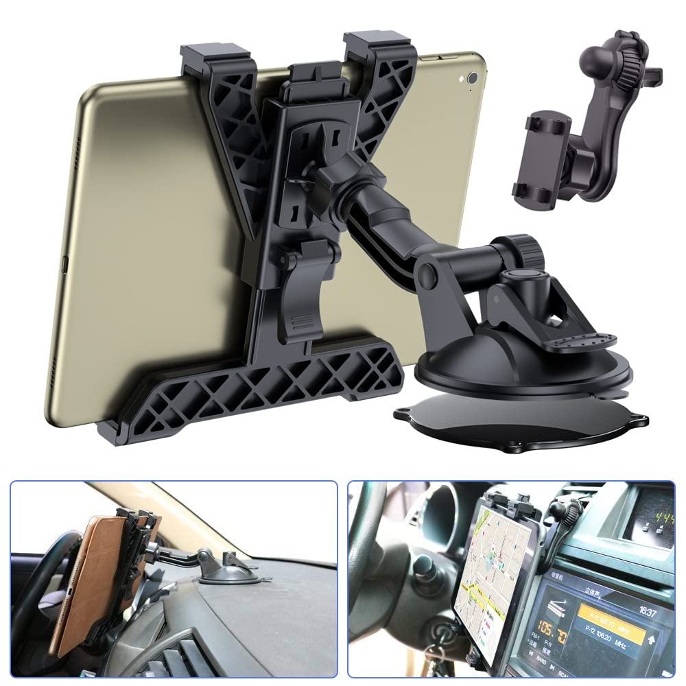 Ohlpro Tablet Holder For Car Dashboard, Ipad Car Suction Cup Mount For Truck Windshield Vent With Flexible Arm Clip, For All 6''