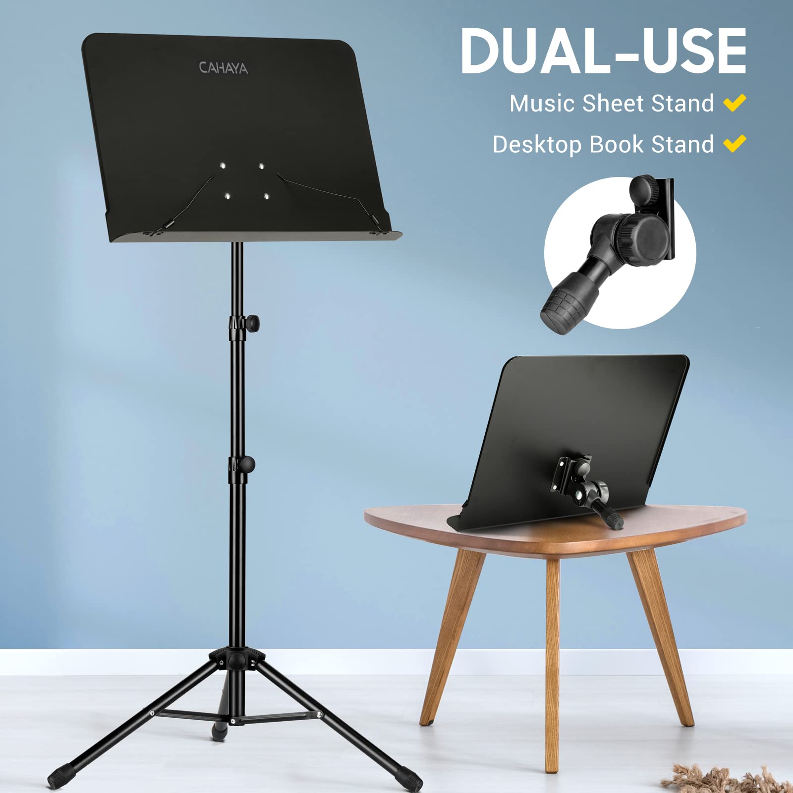Cahaya 6 In 1 Sheet Music Stand With Stand Light Desktop Book Stand With Carrying Bag, Sheet Music Folder & Clip Metal Portable