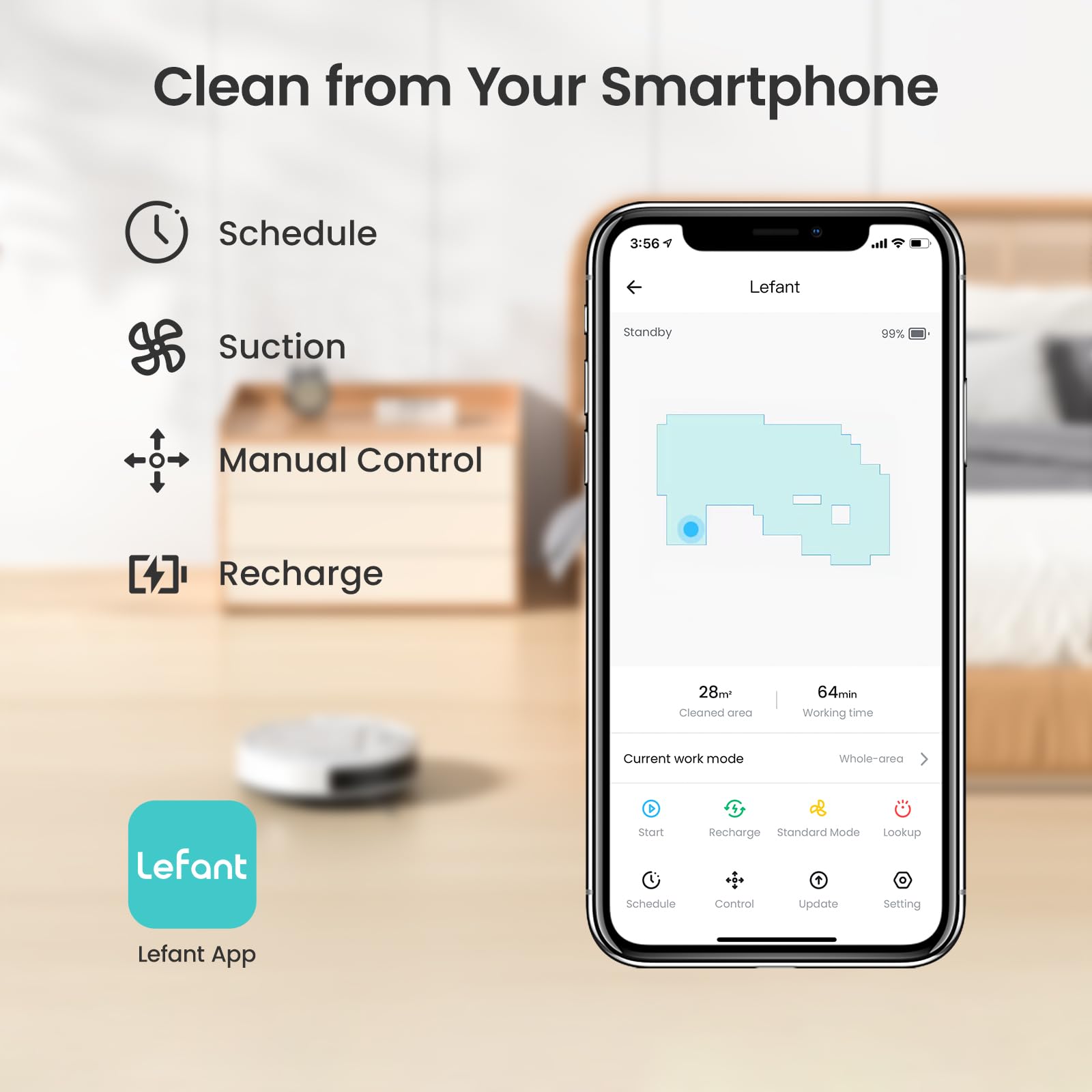 Lefant Robot Vacuum Cleaner, Strong Suction, 120 Mins Runtime, Slim, Low Noise, Automatic Self Charging, Wi Fi/App/Alexa Control