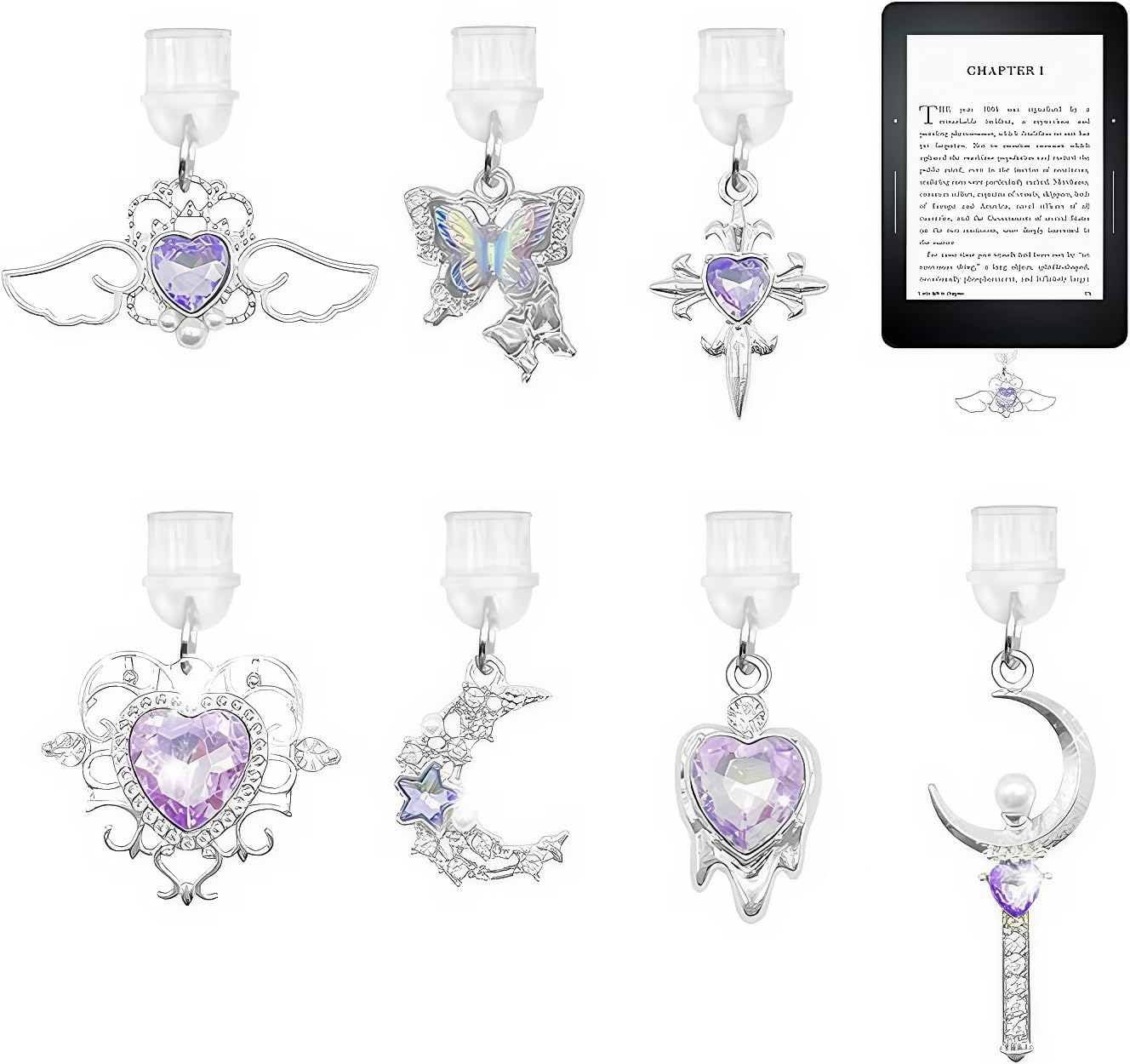 DLDXGXNR Cute Dust Plug Charms for Kindle Type C Port - Crystal Charger Cover Decor USB C Charging Port Cover Gift for Book Love