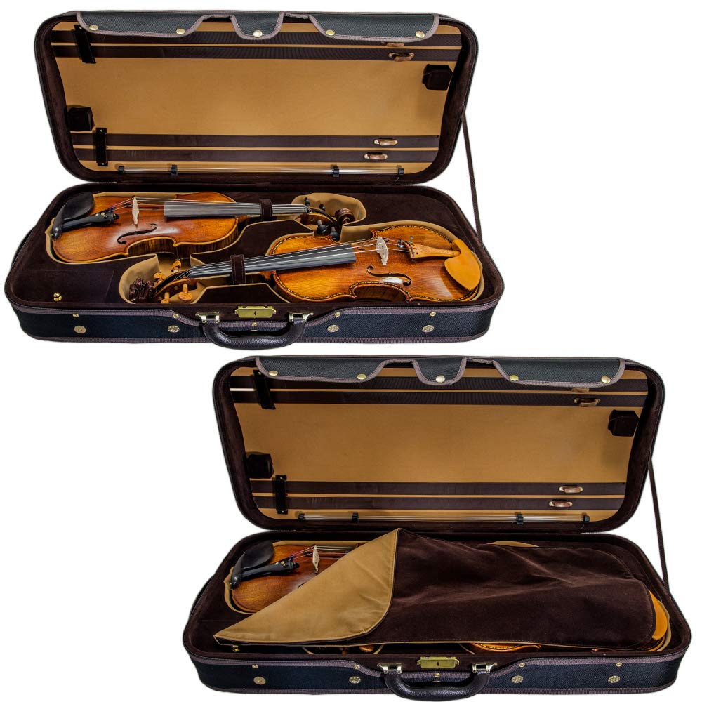 Sky Heavy Duty 4/4 Full Size Wooden Pro Double Violin Case Black/Khaki