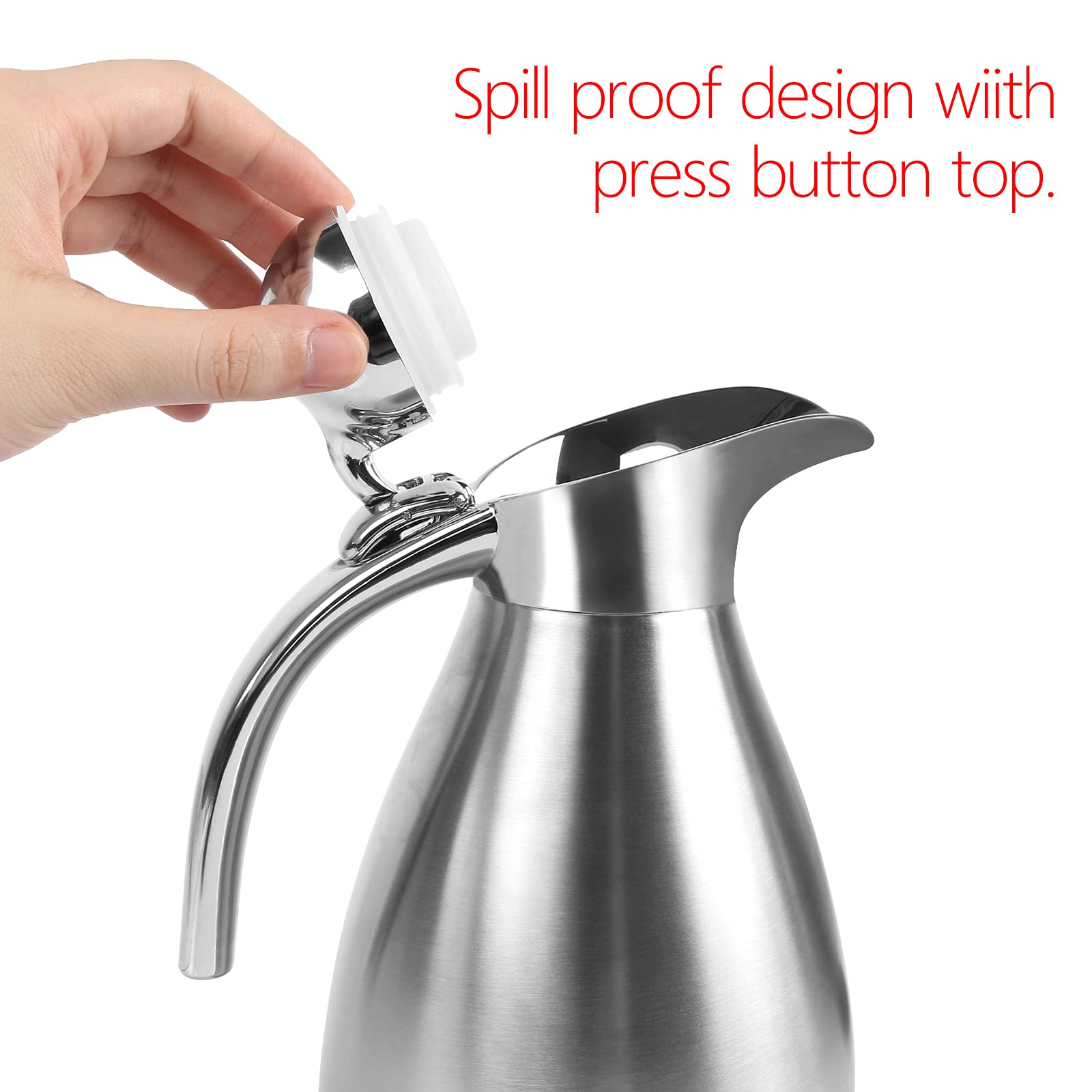 Cabax 34 Oz Food Grade Stainless Steel Thermal Carafe/Double Walled Vacuum Insulated Coffee Pot With Press Button Top, 12+ Hrs H
