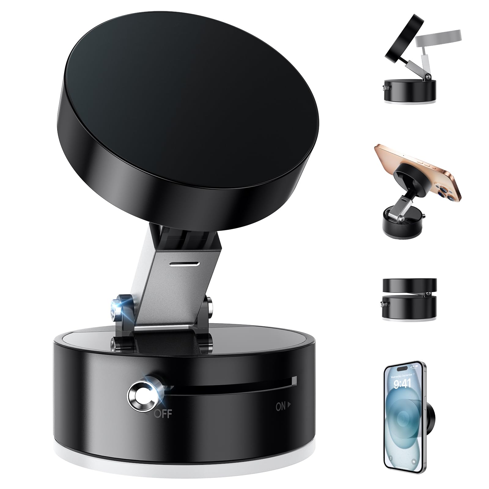 Vacuum Suction Magnetic Phone Holder, Adjustable Vacuum Magnetic Car Phone Holder Foldable Vacuum Magnetic Cell Phone Holder Sta