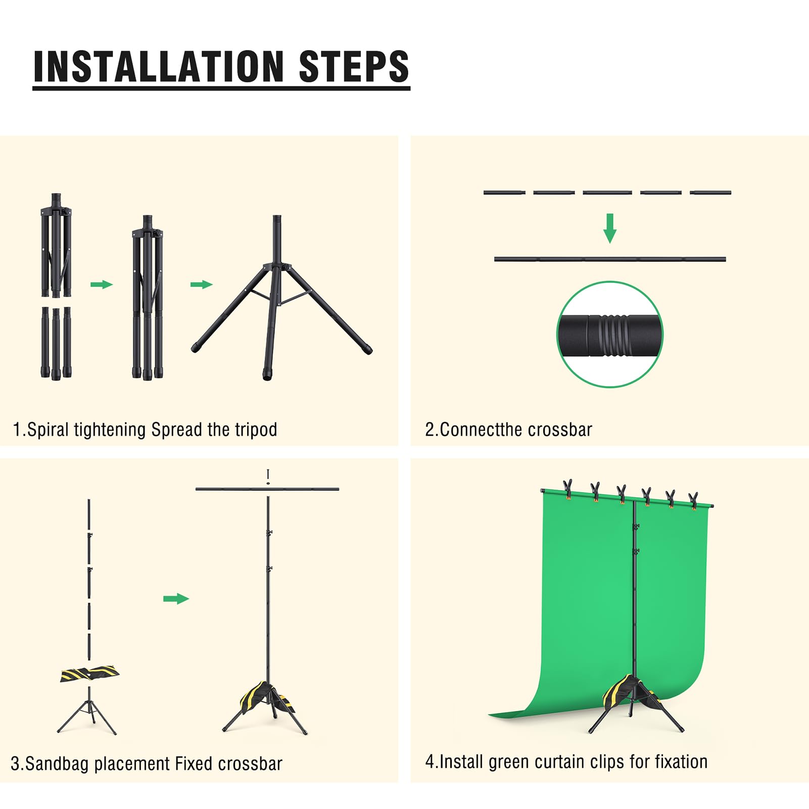 Forlogic Green Screen Backdrop Kit With Stand, 8X5.3Ft Portable Greenscreen Background Stand, T Backdrop Stand Kit For Streaming