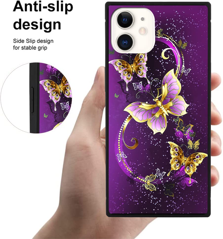 SAKUULO iPhone 12 Case with Screen Protector Kickstand Shock Absorption Soft TPU Edge Hard PC Purple Butterfly 6.1 Inch