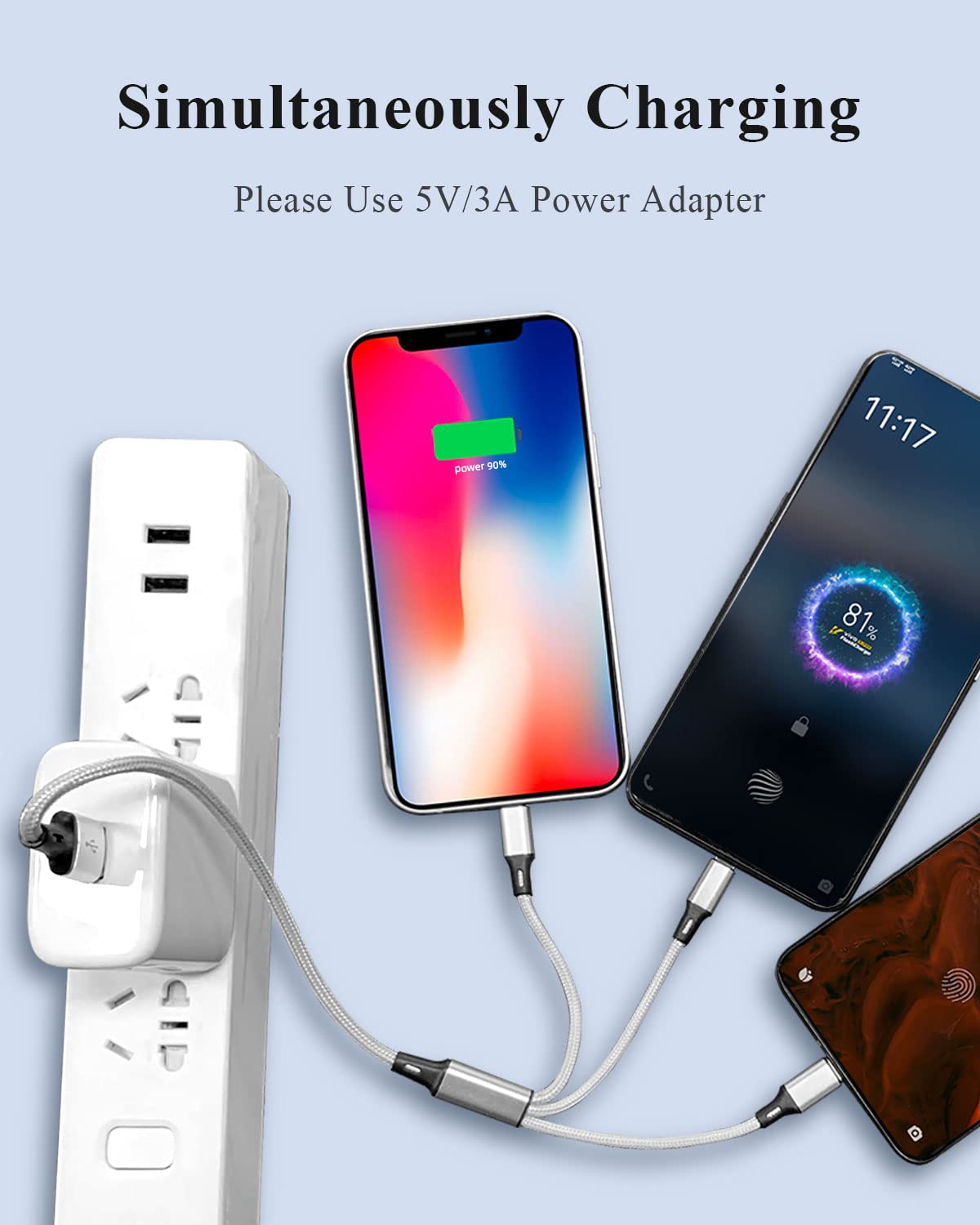 Multi Charging Cable, (3Pack 1Ft) Short Multi Usb Charger Cable Aluminum Braided 3 In 1 Universal Multiple Charging Cord With Ty