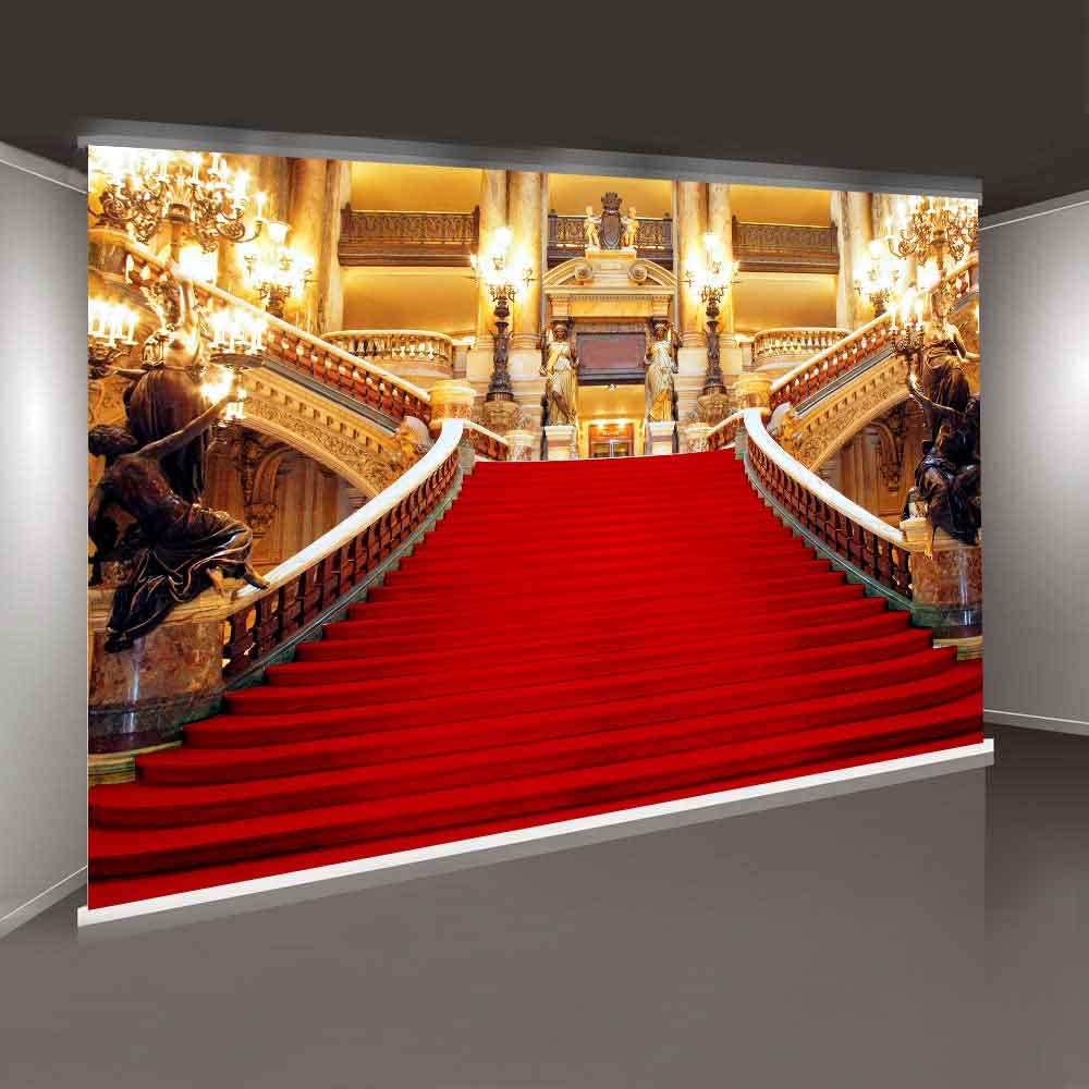 Gureter Red Carpet Backdrop, Golden Palace Gorgeous European Hall Photo Backdrop, Vinyl 10X7Ft Prom Picture Photo Studio Props L