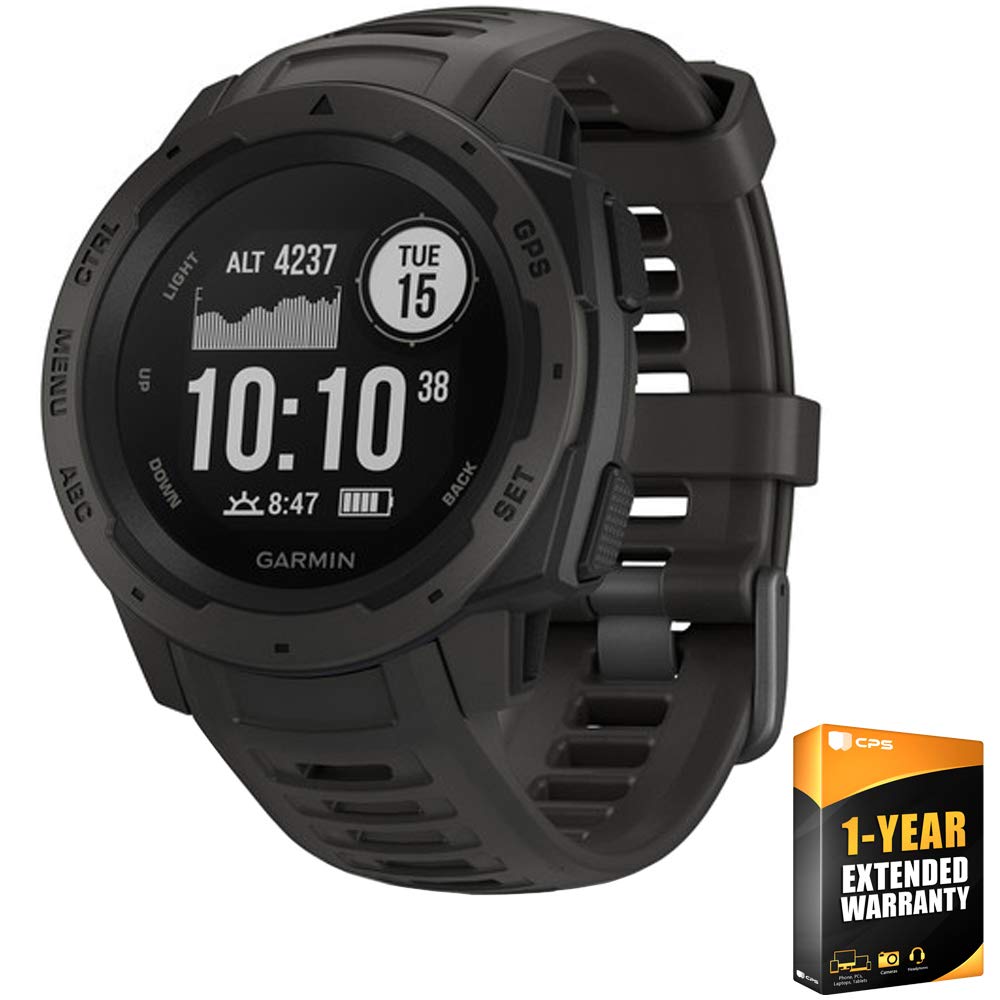 Garmin Instinct, Rugged Outdoor Watch with GPS, Features Glonass and Galileo, Heart Rate Monitoring and 3-Axis Compass, Graphite
