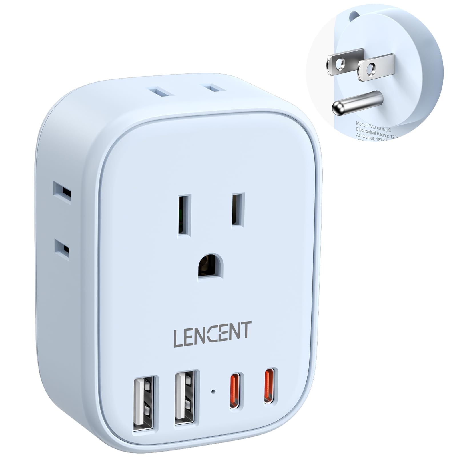 Lencent Multi Plug Outlet Extender With Usb, 4 Ac Electrical Outlet Expander With 4 Usb Charger Cube(2 Usb C), Small Multiple Wa