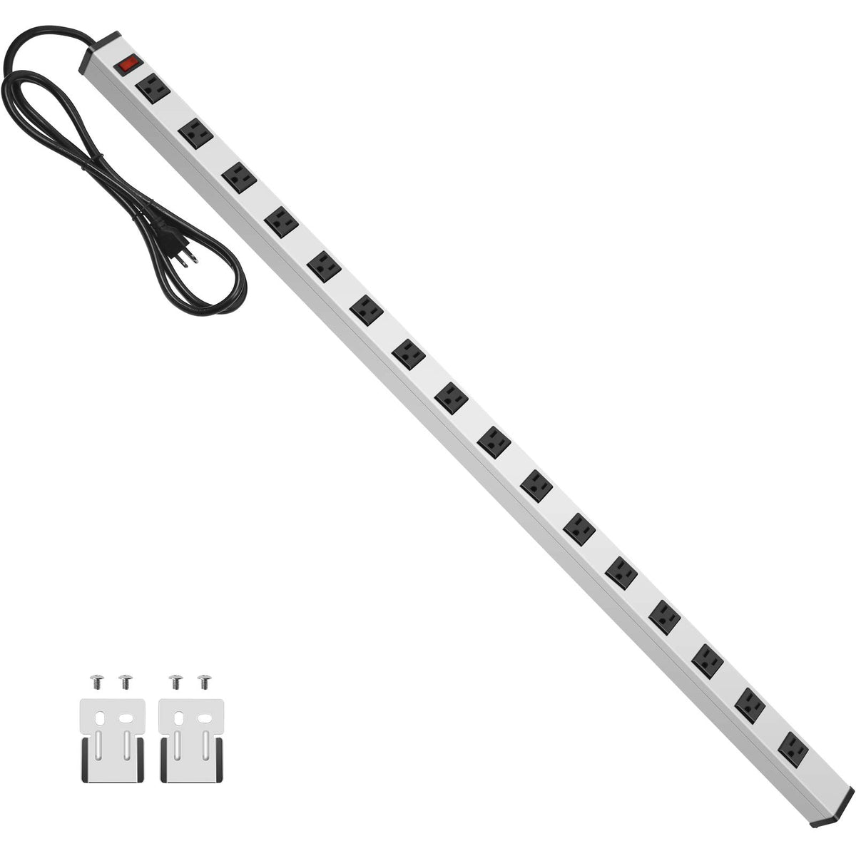 Junnuj Long Metal 16 Outlet Power Strip, Wide Spaced Garage Industrial Heavy Duty Power Strip With 15 Ft Cord 15A, 125V, 1875W-S