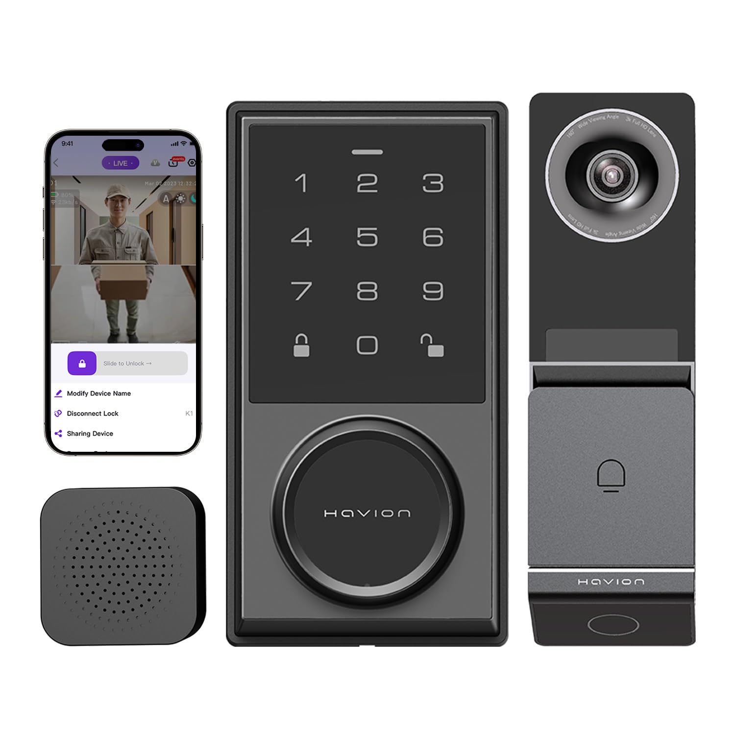 Wireless Video Doorbell w/Smart Lock Set - Incl. Chime, Dual Cameras, 5MP 3K QHD, 2 Screen & 32GB eMMC, Motion Detection & Rea