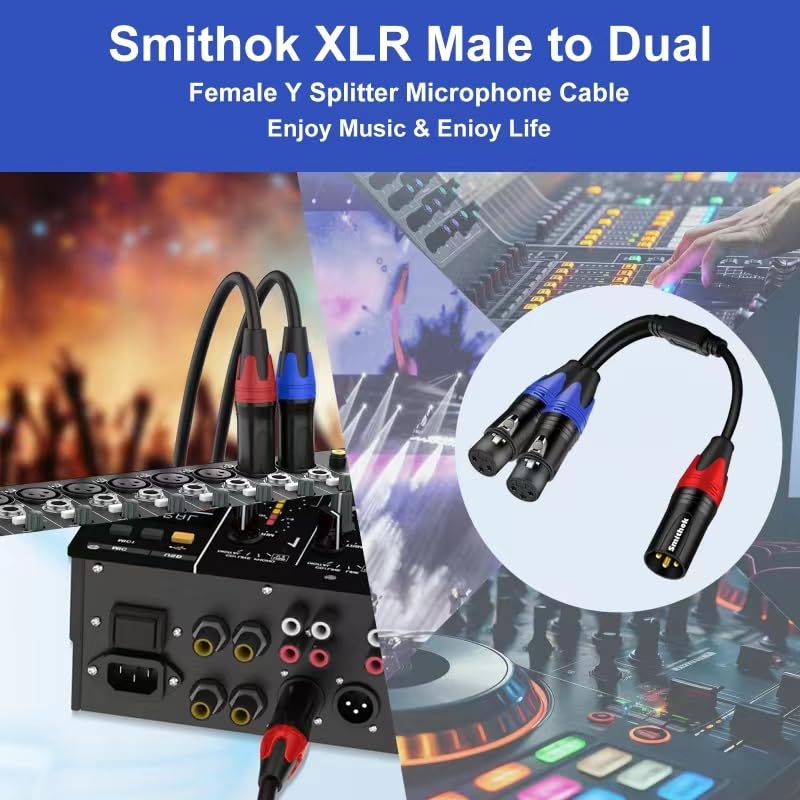 Smithok 2Pack Xlr Y Splitter 1 Male To 2 Female Micrphone Cable, 3 Pin Xlr 2 Female To 1 Male, Combiner Y Cord Balanced Mic Audi