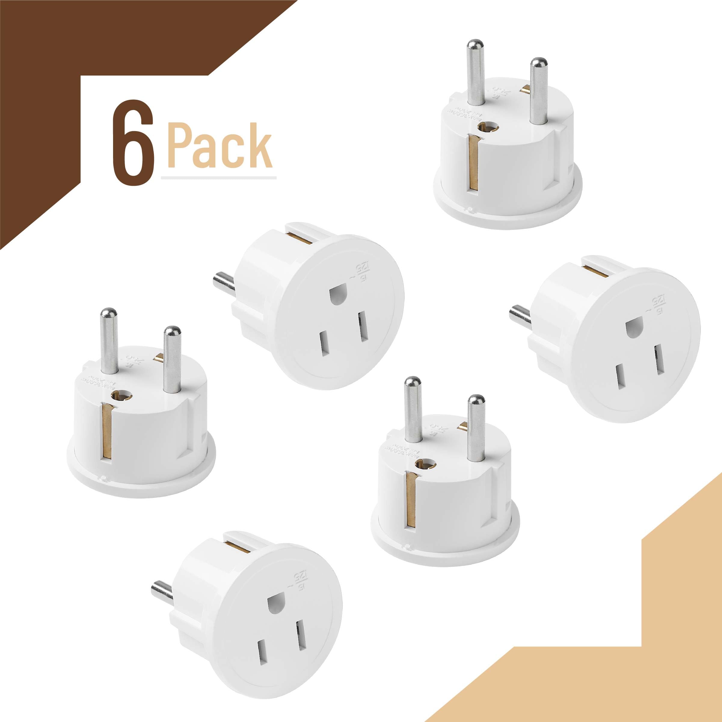 Bates  European Travel Plug Adapter, 6 Pack, Type E/F, European Plug Adapter, Us To Europe Plug Adapter, Adapter For Europe Plug