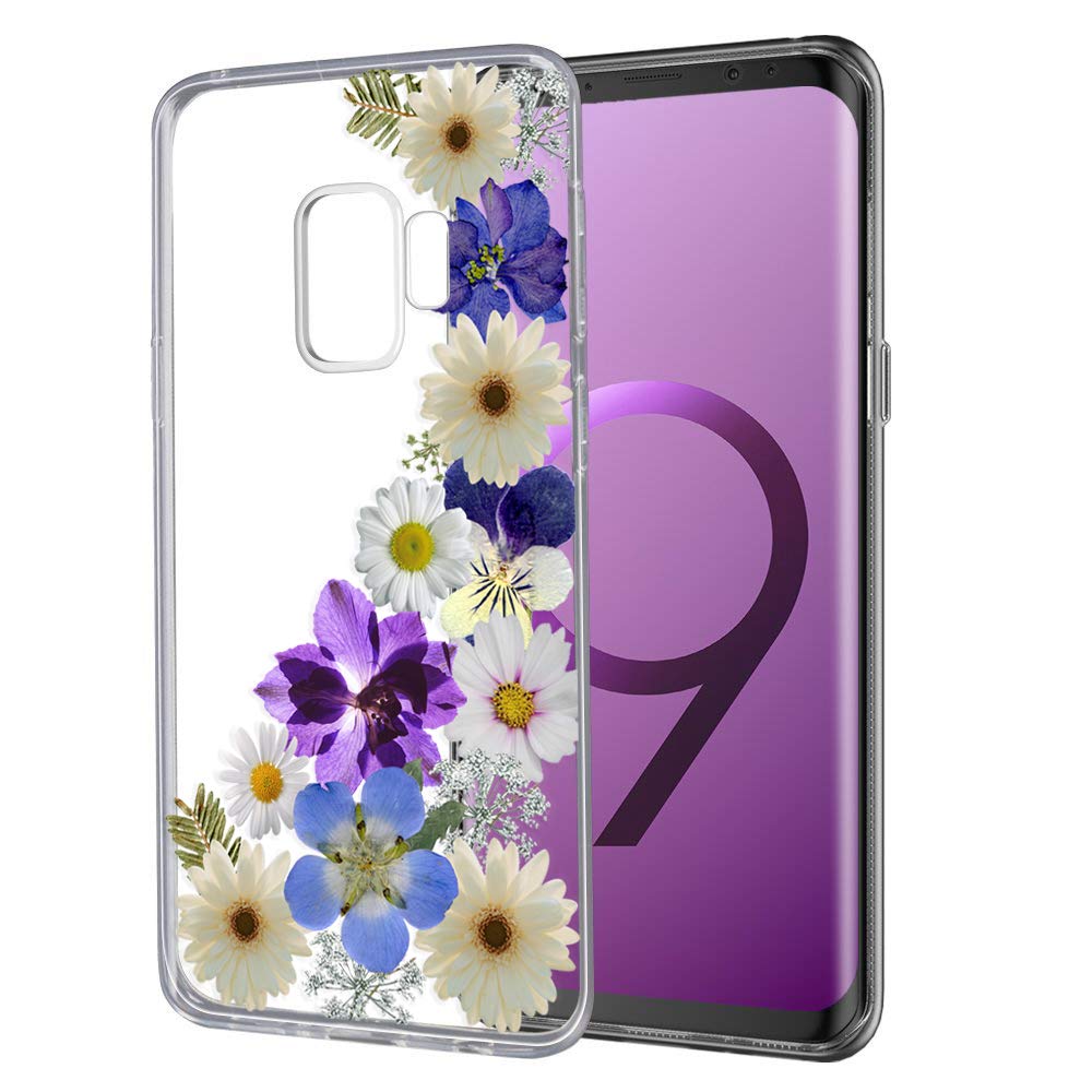 Unov Galaxy S9 Case Clear With Design Soft Tpu Shock Absorption Slim Embossed Dried Floral Pattern Protective Back Cover For Gal