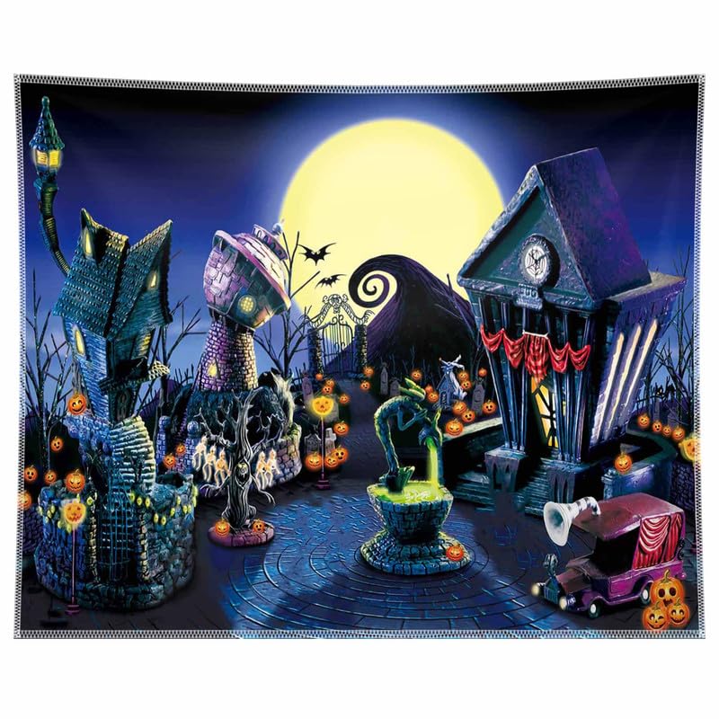 Zthmoe 10X8Ft Halloween Nightmare Themed Party Photography Backdrop Pumpkin Moon Town Background Birthday Baby Shower Christmas