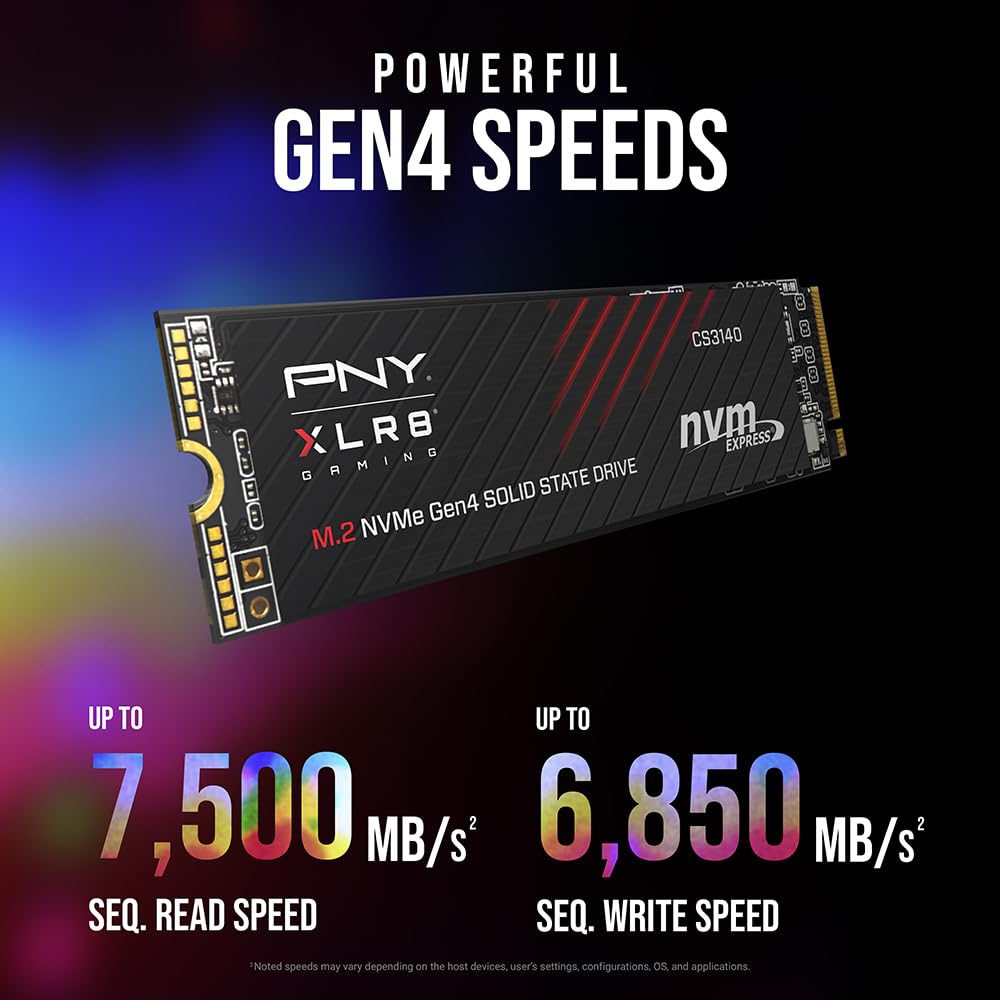 Pny Xlr8 Gaming Cs3140 4Tb Pcie Gen4 Ssd - Up To 7500/6850 Mb/S, M.2 2280, 3D Nand - Ps5/Pc/Laptop Upgrade For Gamers, Creators,