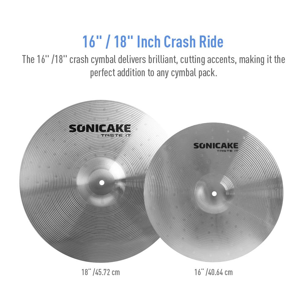 Sonicake Cymbal Pack Alloy Cymbals Drum Cymbal Set 14''Hi Hats+16''Crash+18''Crash+20''Ride 5 Pieces, Sliver
