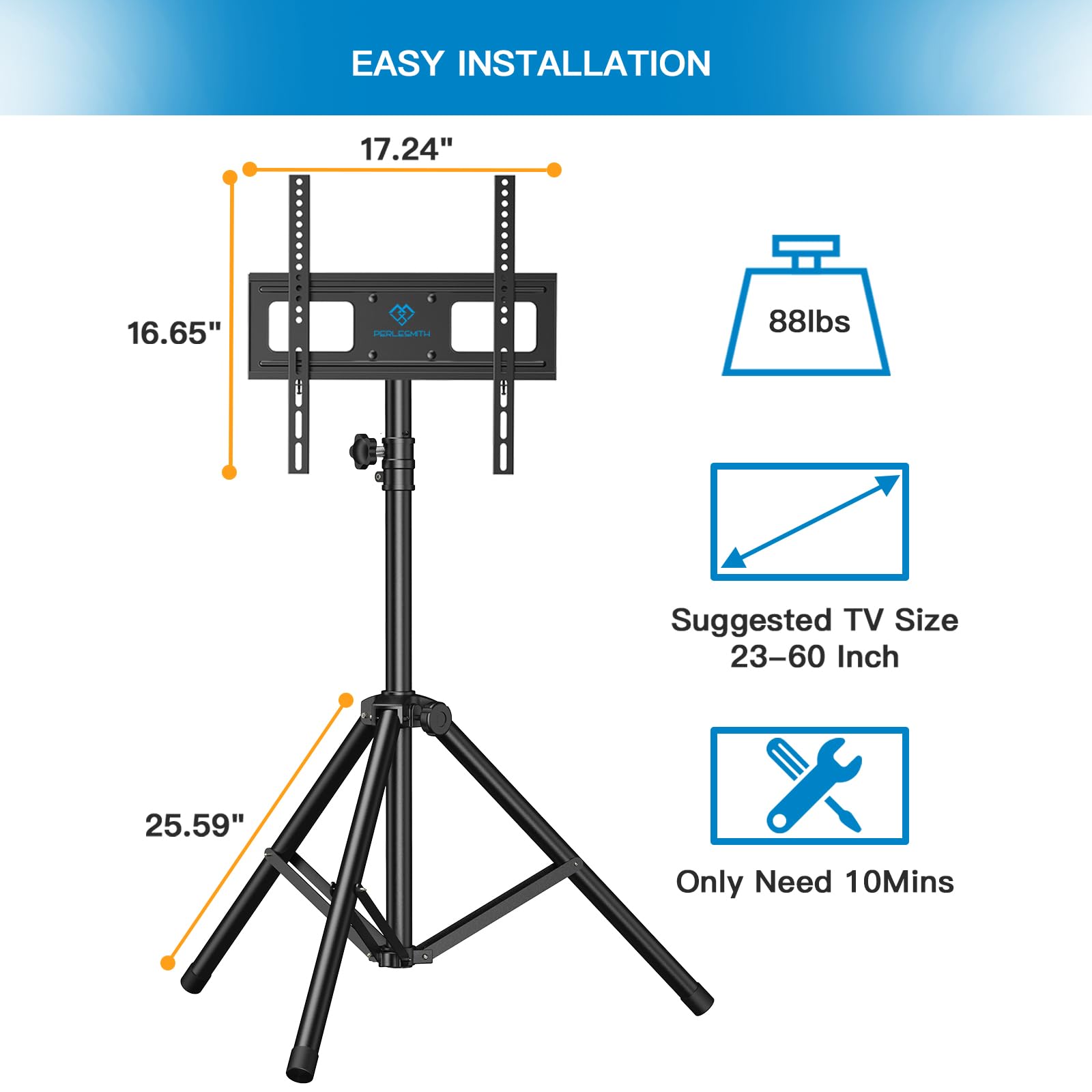 Perlesmith Tv Tripod Stand-Portable Tv Stand For 23-65 Inch Led Lcd Oled Flat Screen Tvs-Height Adjustable Display Floor Tv Stan