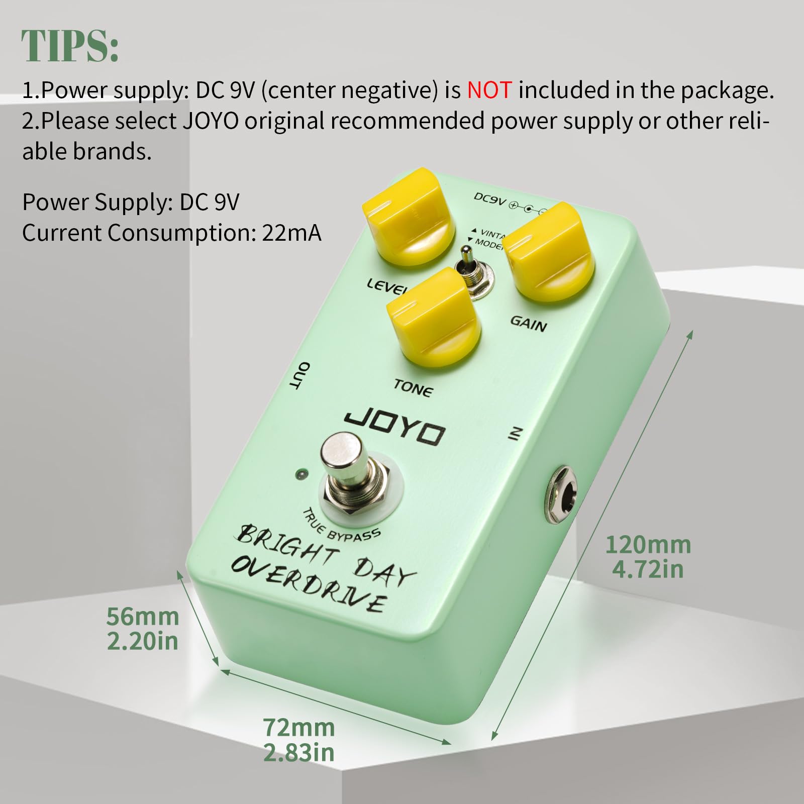 JOYO Blues Overdrive Guitar Pedal - High Gain, True Bypass, Aluminum, Bright Color, Model JF-25