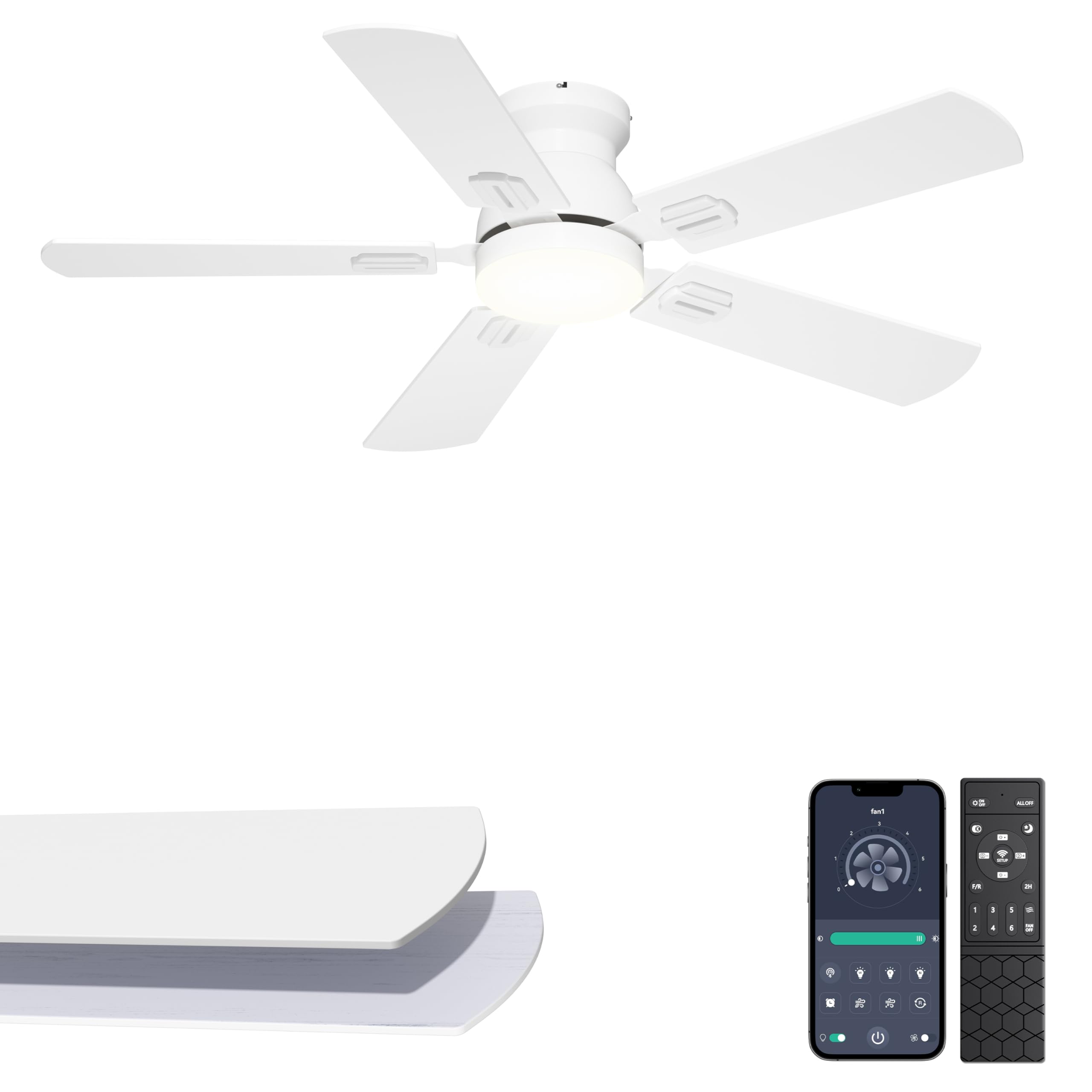 Phylluz 42 Low Profile Ceiling Fan with Light, Small White Flush Mount Ceiling Fan for Kids Room & Home Office, Quiet DC Motor