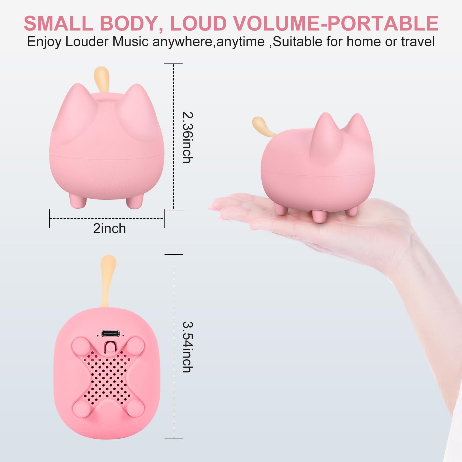 Svemei Cute Bluetooth Speaker, Mini Cat Portable Wireless Speakers With Loud Stereo Sound, Built In Mic, Dual Pairing,40H Playti