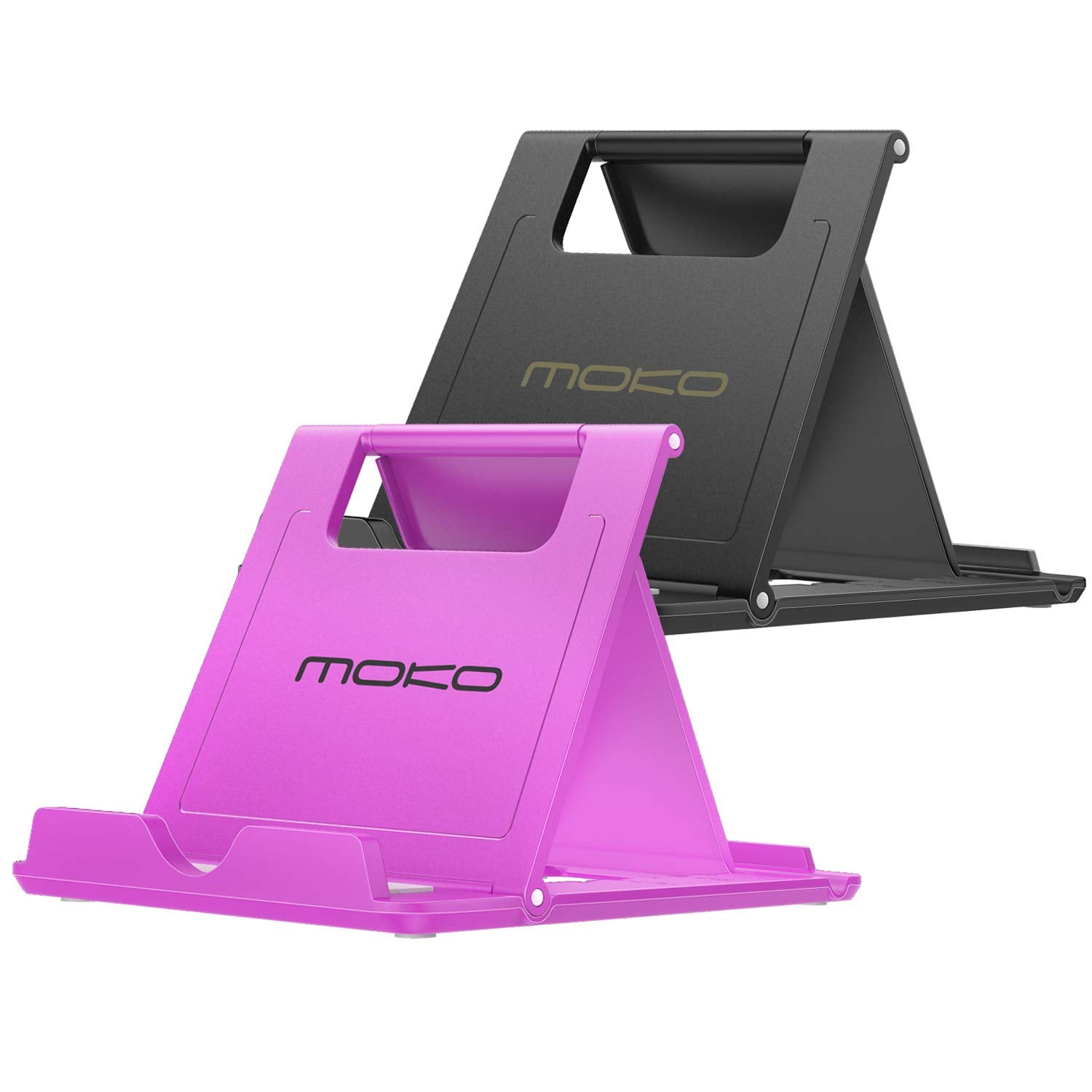 MoKo [2 Pack] Phone/Tablet Stand, Foldable Holder for Devices(6 11') Fit iPhone 11 Pro Max/11 Pro/11, iPhone Xs/Xs Max/Xr/X, iPad Pro 11 2020/10.2/Air 3/Mini 5, Galaxy S20 6.2', Black + Purple
