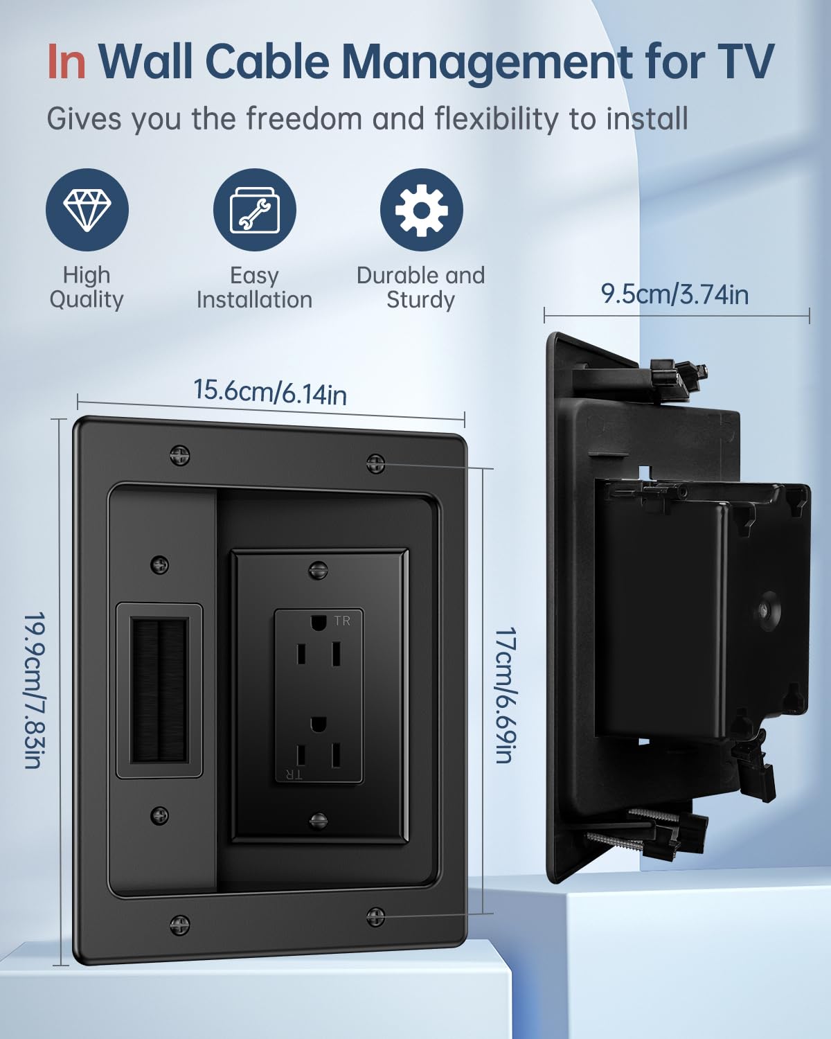 Elecpow In Wall Cable Management Kit, Hide Tv Power Cables & Low Voltage Wires Behind The Wall, Recessed Outlet For Wall Mountin