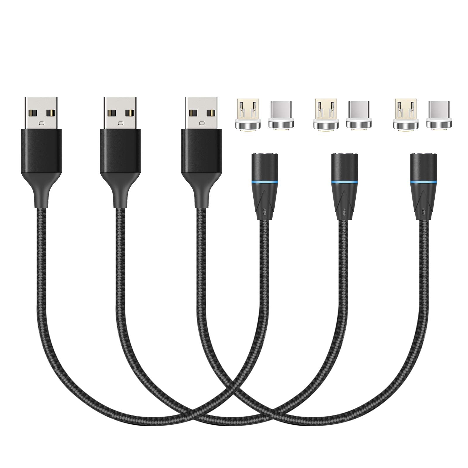 N. NETDOT Magnetic Charging Cable,3in1 Gen12 (1ft/3 Pack Black) 18W Fast Charging Magnetic Phone Charger and Data Transfer Charg