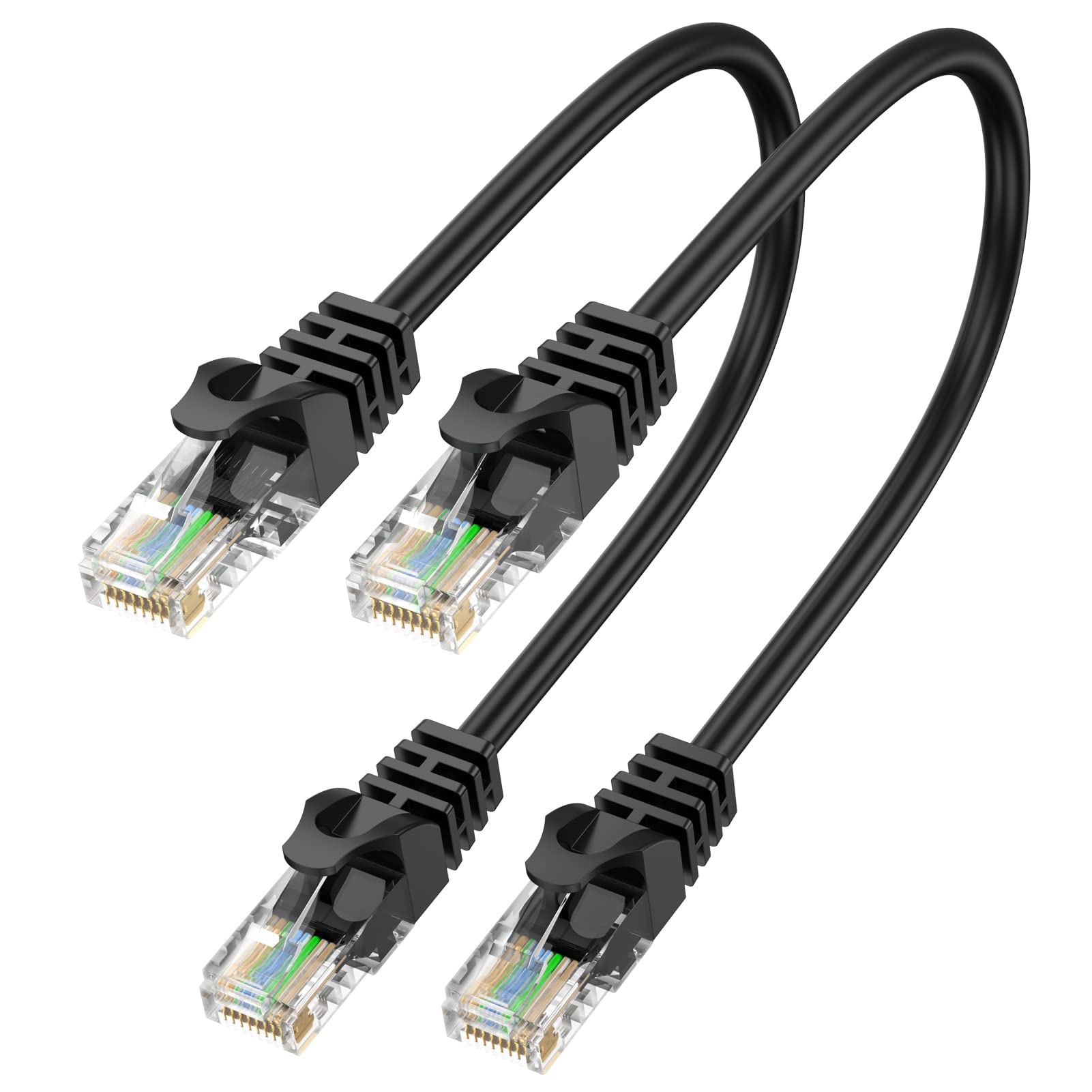Apojodly Cat6 Ethernet Cable 1Ft 2 Pack, Short Patch Cable 1 Foot Cord (Cat 6 Cable, Internet Rj45 Cable, Network Cable) 10Gbps 