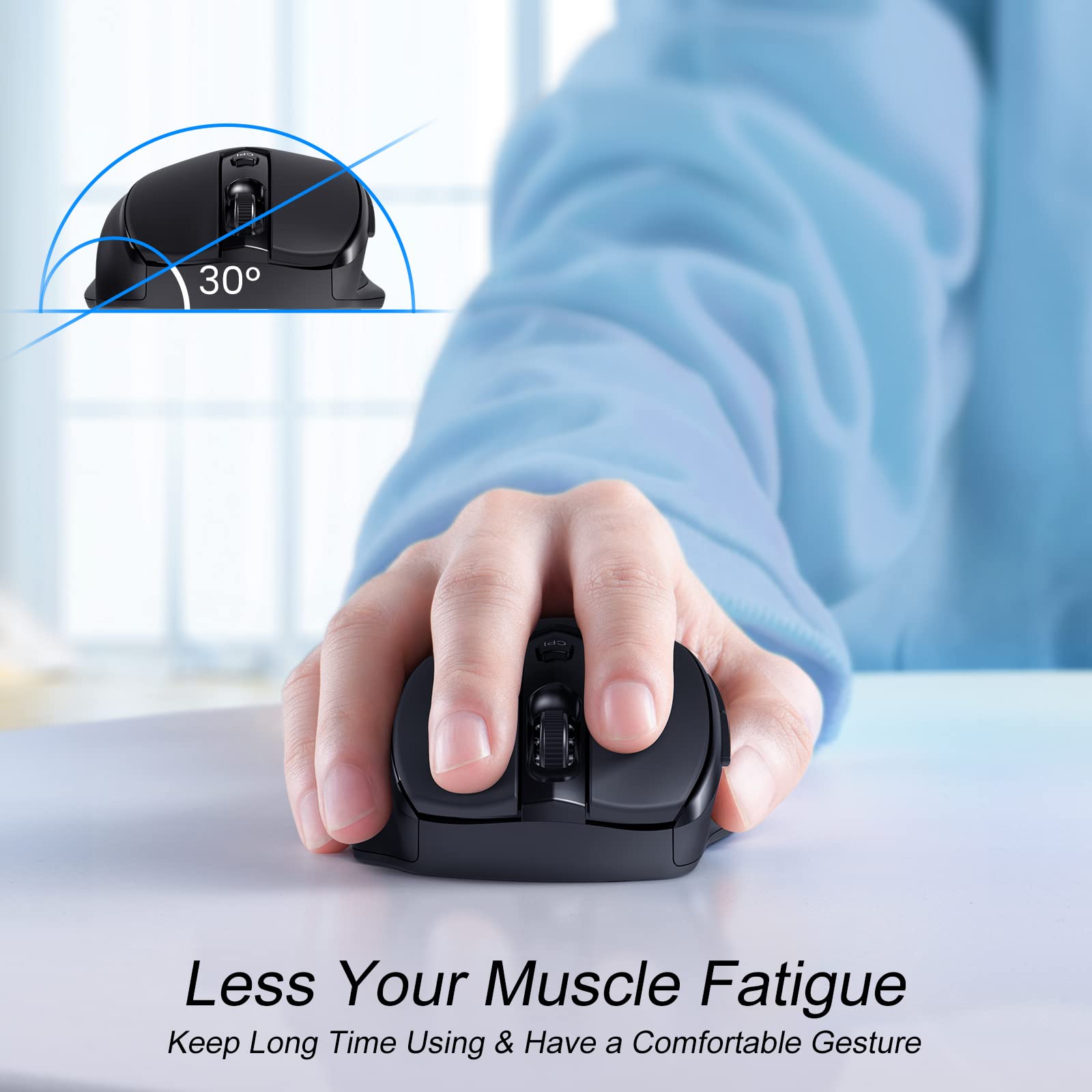 Hotweems Wireless Mouse, Bluetooth Mouse , 6 Button, 5 Adjustable Dpi(800 2400), 18 Months Battery Life,Wireless Ergonomic Mouse For Laptop, Computer, Pc, Mac, Chromebook Black