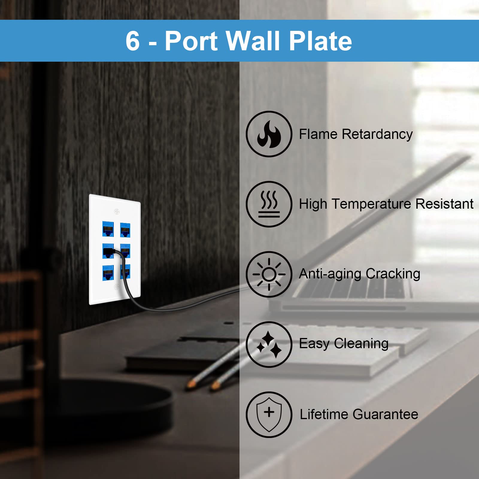 Iwillink 6 Port Keystone Jack Wall Plate 10 Pack, Low Profile Ethernet Wall Plate Single Gang Wall Plates For Keystone Jack, Whi