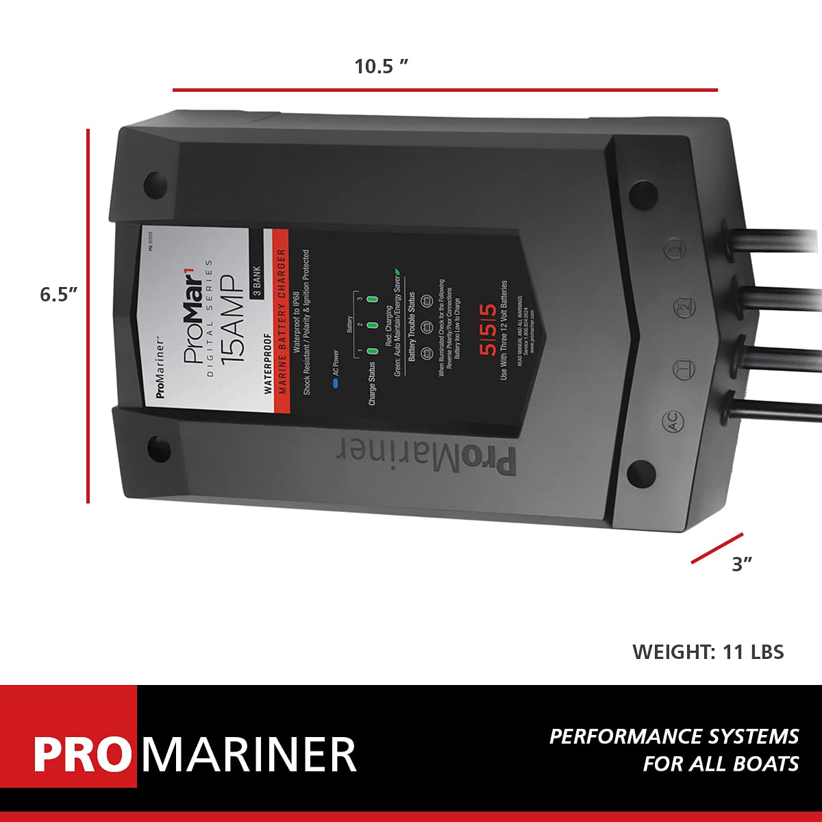 Promariner 31515 Promar1 Ds Generation 3 Digital Battery Charger - 15 Amp, Black, Standard,WBEEAB083262S99